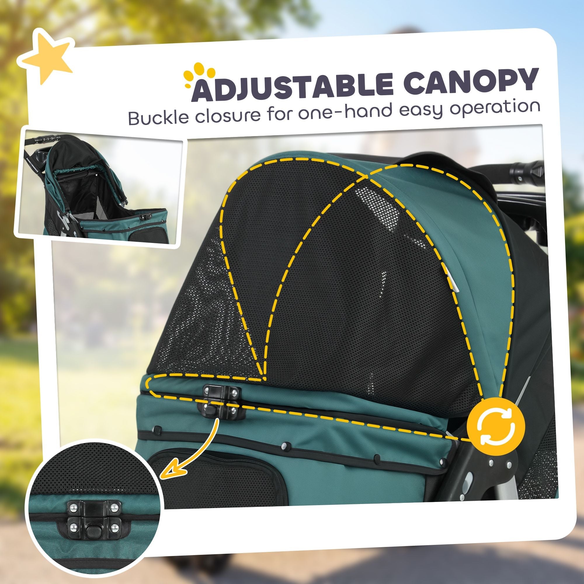 Premium Foldable Dog Stroller with 12 - Inch Rubber Wheels for Small Breeds, Lightweight and Stylish, Perfect for Pets Up to 22 LBS - Dark Green - Dog Time Outlet