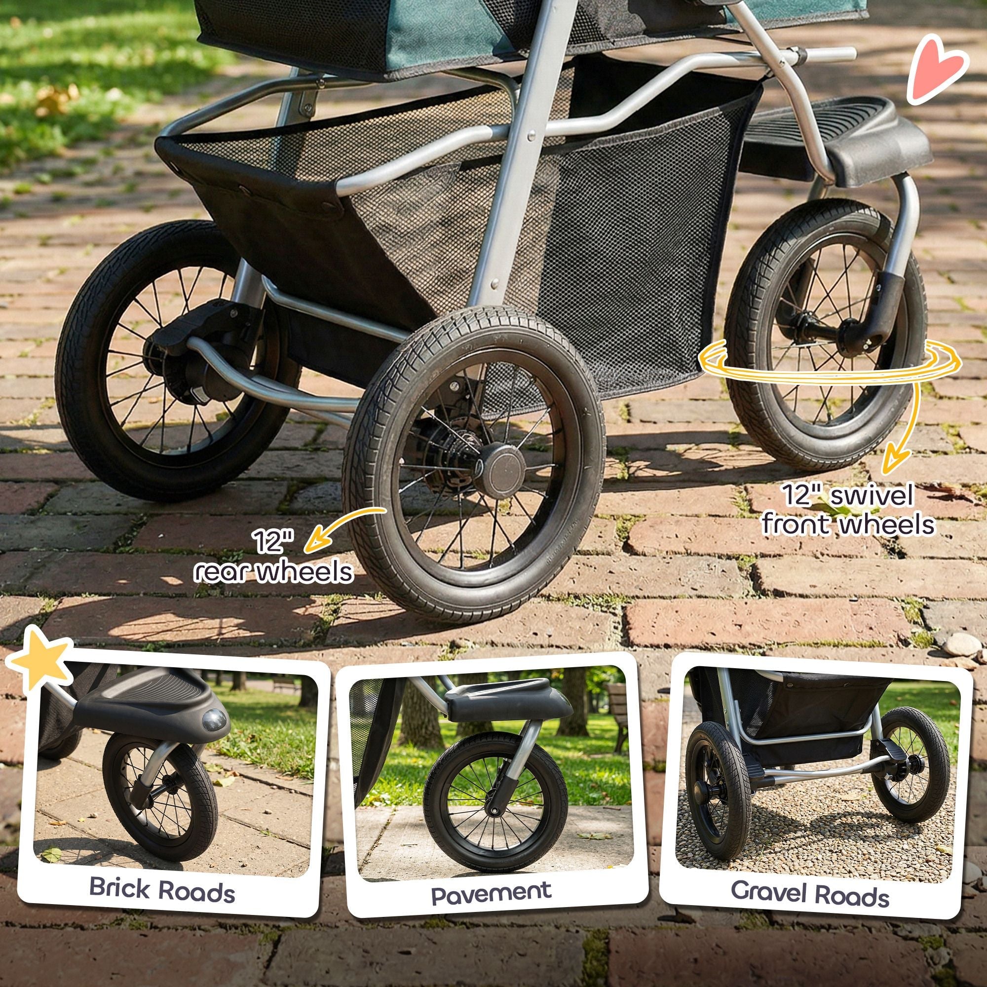 Premium Foldable Dog Stroller with 12 - Inch Rubber Wheels for Small Breeds, Lightweight and Stylish, Perfect for Pets Up to 22 LBS - Dark Green - Dog Time Outlet