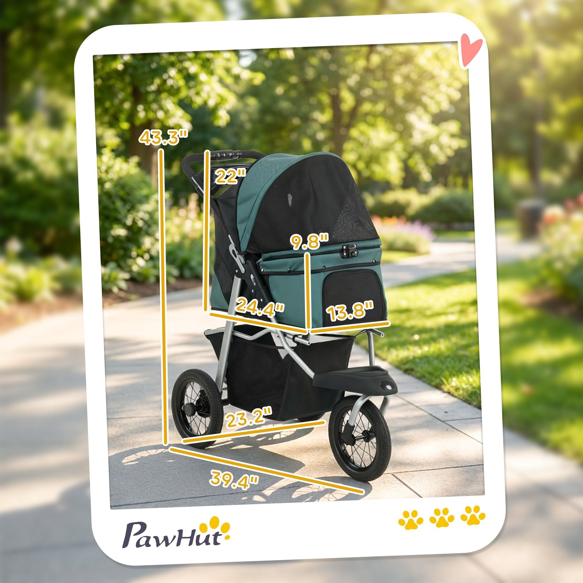 Premium Foldable Dog Stroller with 12 - Inch Rubber Wheels for Small Breeds, Lightweight and Stylish, Perfect for Pets Up to 22 LBS - Dark Green - Dog Time Outlet