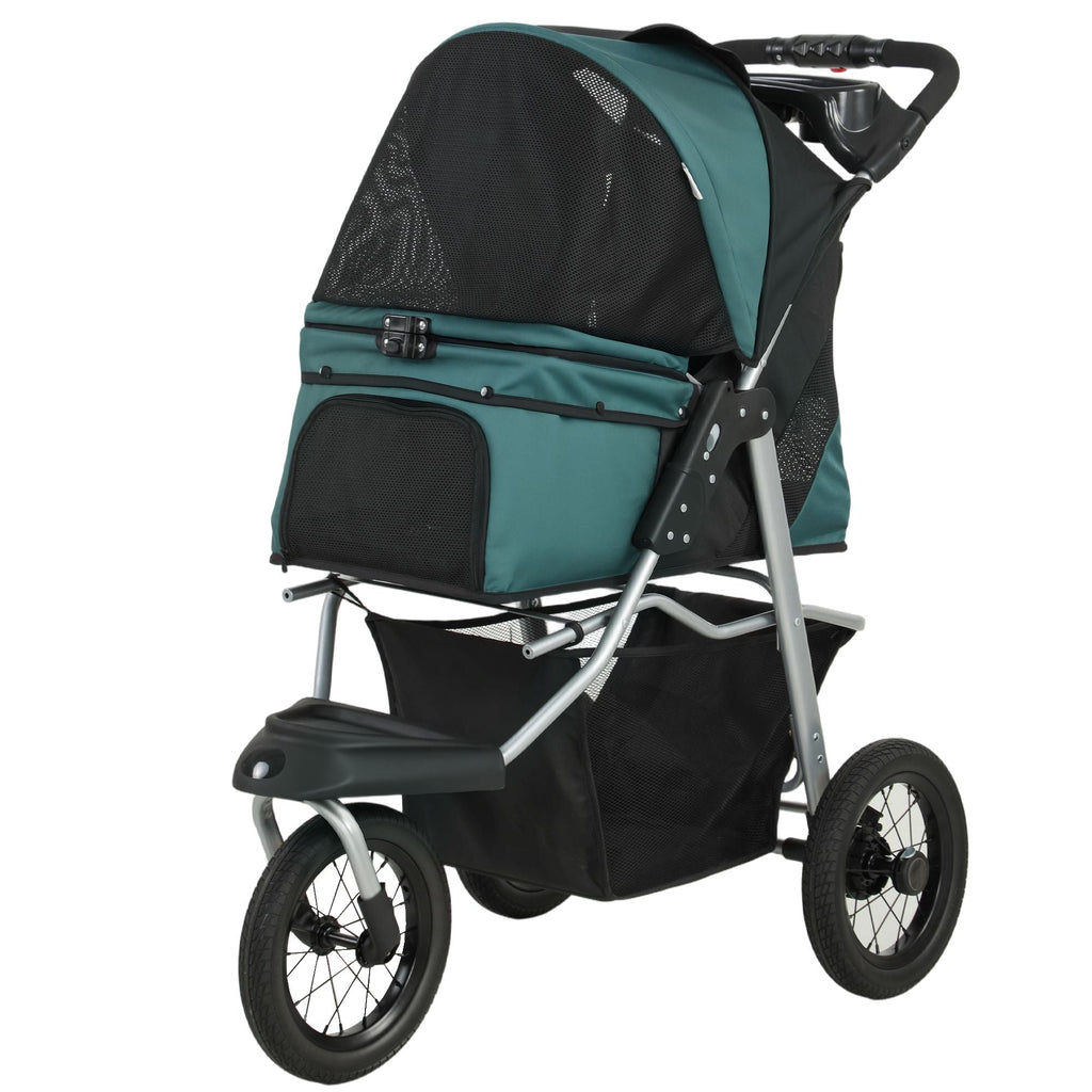 Premium Foldable Dog Stroller with 12 - Inch Rubber Wheels for Small Breeds, Lightweight and Stylish, Perfect for Pets Up to 22 LBS - Dark Green - Dog Time Outlet