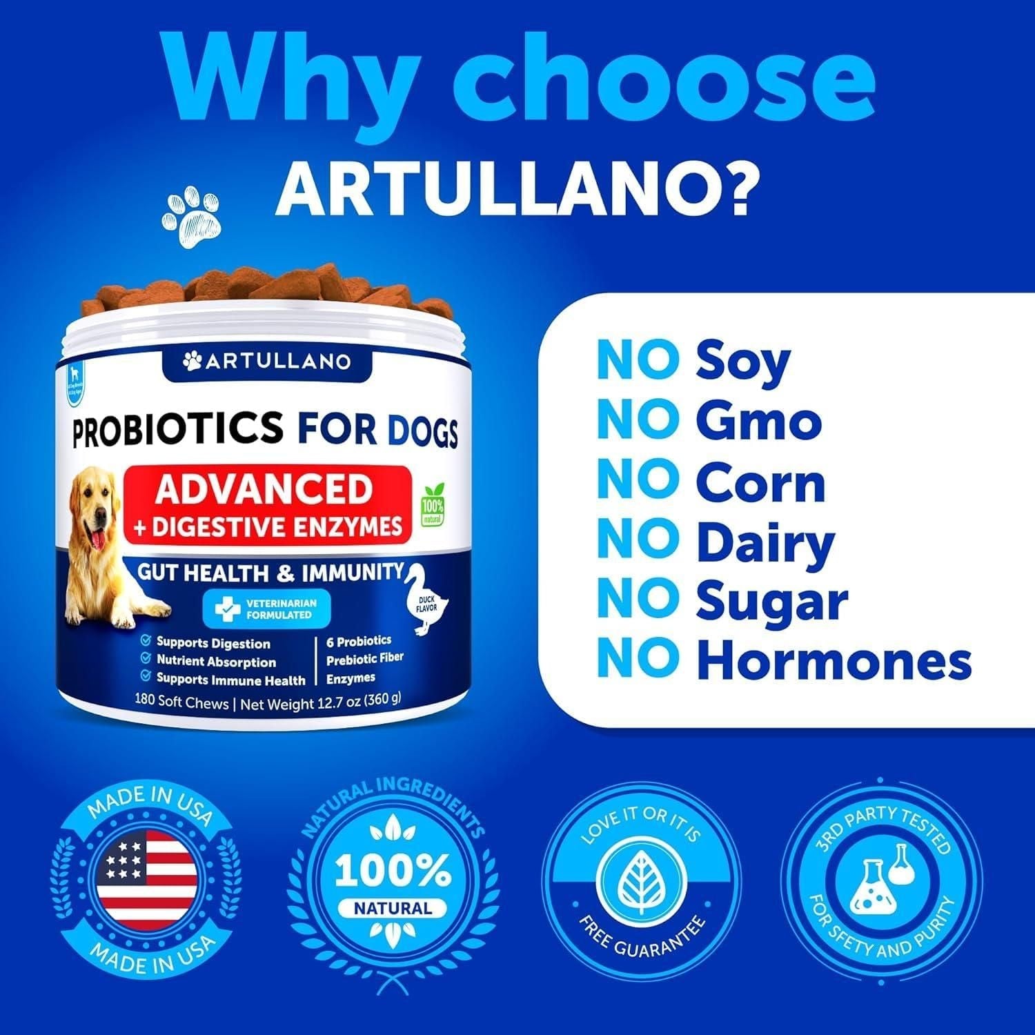 Probiotics for Dogs Support Gut Health Itchy Skin Allergies Immunity Yeast Balance Dog Probiotics and Digestive Enzymes with Prebiotics Reduce Diarrhea Gas 180 Probiotic Chews for Dogs - Dog Time Outlet