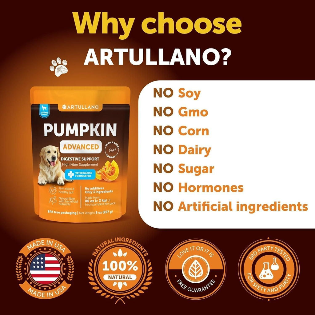 Pumpkin Powder for Dogs Digestive Support 8 OZ Fiber Supplement for Constipation for Gut Balance Healthy Skin Digestion Anal Glands Firm Stool Poop Anti Diarrhea Gas Relief - Dog Time Outlet