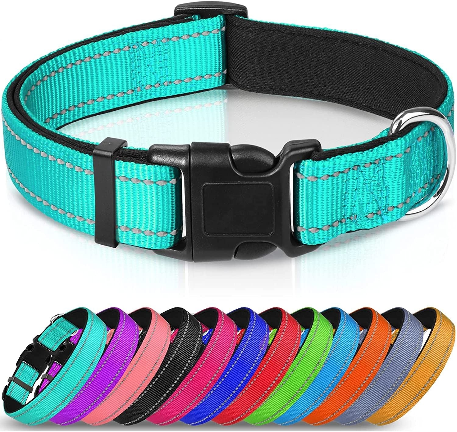 Reflective Dog Collar; Soft Neoprene Padded Breathable Nylon Pet Collar Adjustable for Medium Dogs - Dog Time Outlet