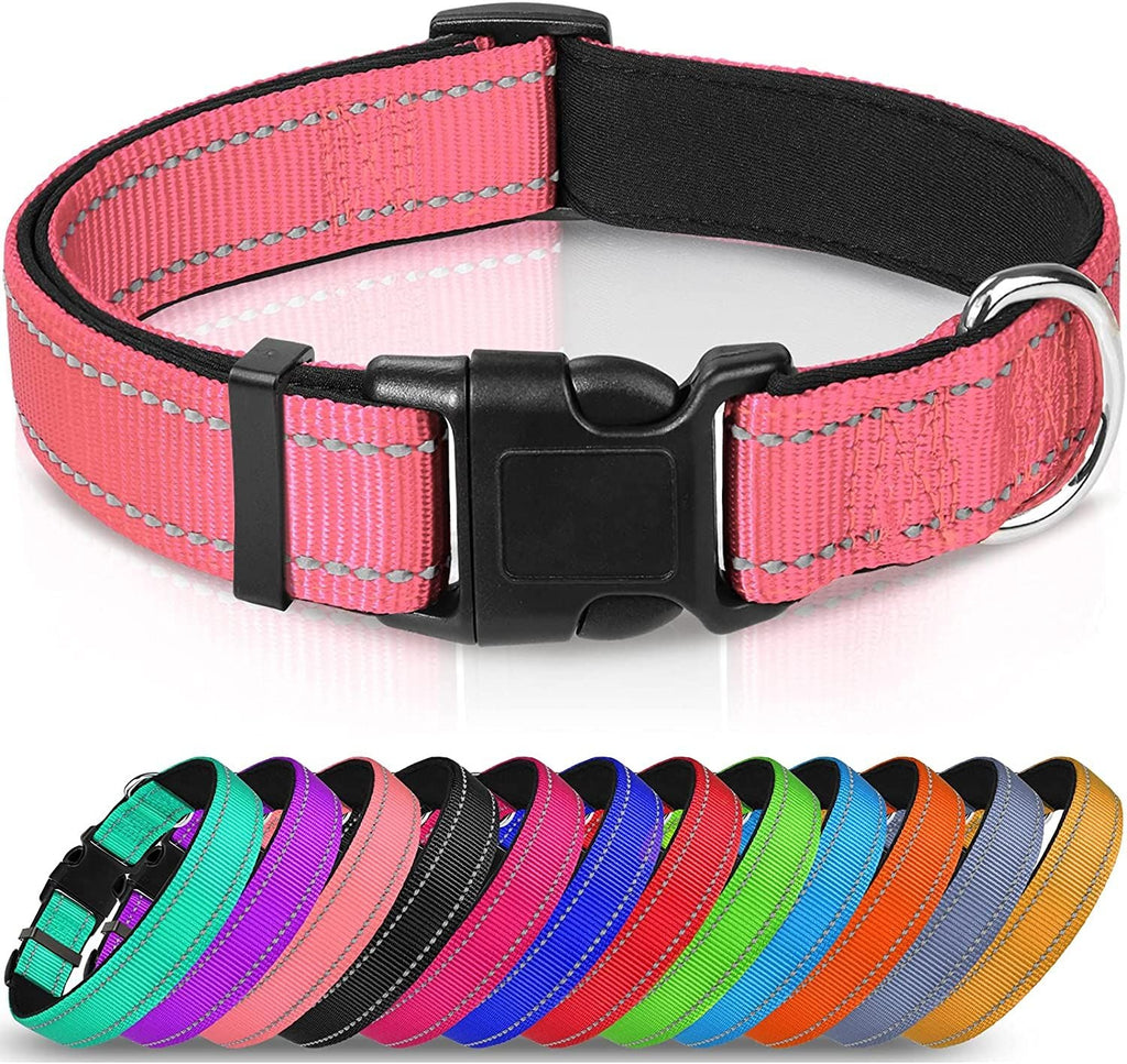 Reflective Dog Collar; Soft Neoprene Padded Breathable Nylon Pet Collar Adjustable for Medium Dogs - Dog Time Outlet