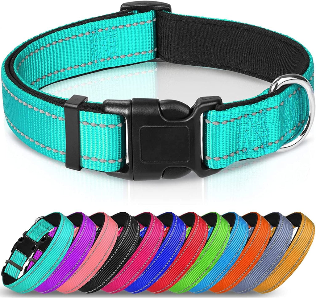 Reflective Dog Collar; Soft Neoprene Padded Breathable Nylon Pet Collar Adjustable for Medium Dogs - Dog Time Outlet