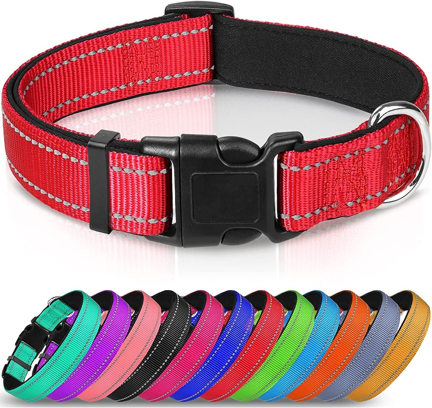 Reflective Dog Collar; Soft Neoprene Padded Breathable Nylon Pet Collar Adjustable for Medium Dogs - Dog Time Outlet
