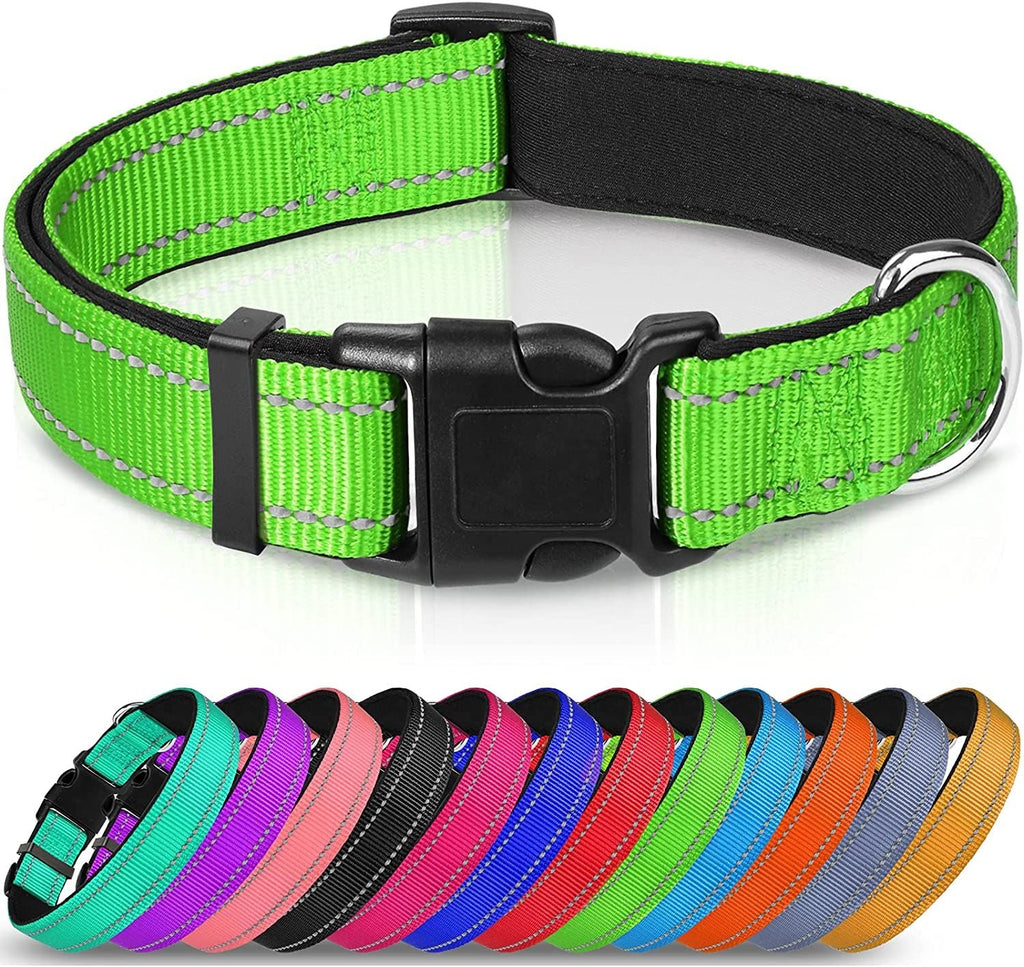 Reflective Dog Collar; Soft Neoprene Padded Breathable Nylon Pet Collar Adjustable for Medium Dogs - Dog Time Outlet