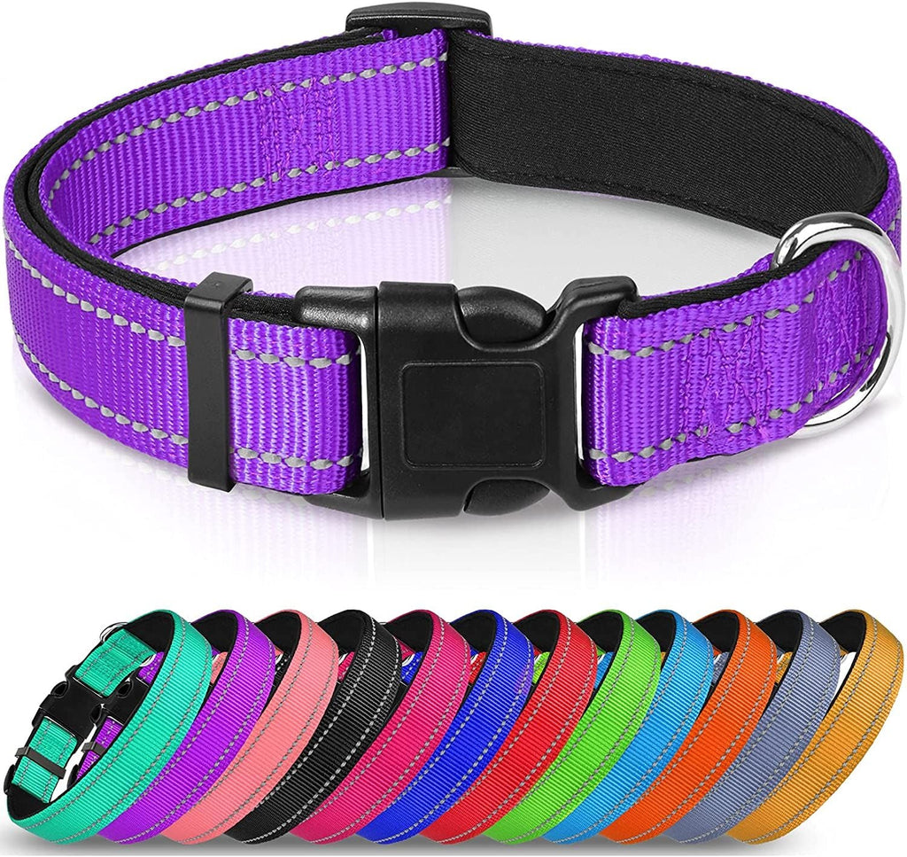 Reflective Dog Collar; Soft Neoprene Padded Breathable Nylon Pet Collar Adjustable for Medium Dogs - Dog Time Outlet