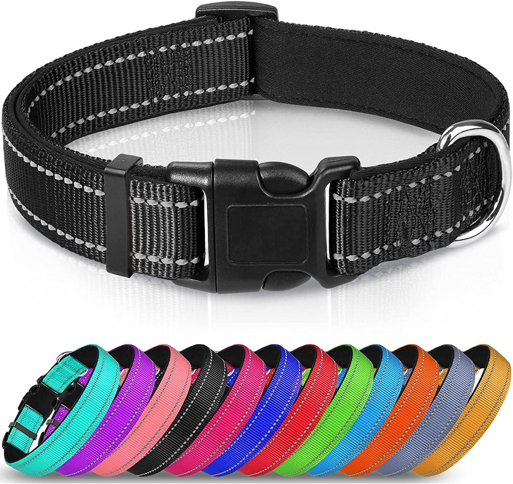Reflective Dog Collar; Soft Neoprene Padded Breathable Nylon Pet Collar Adjustable for Medium Dogs - Dog Time Outlet