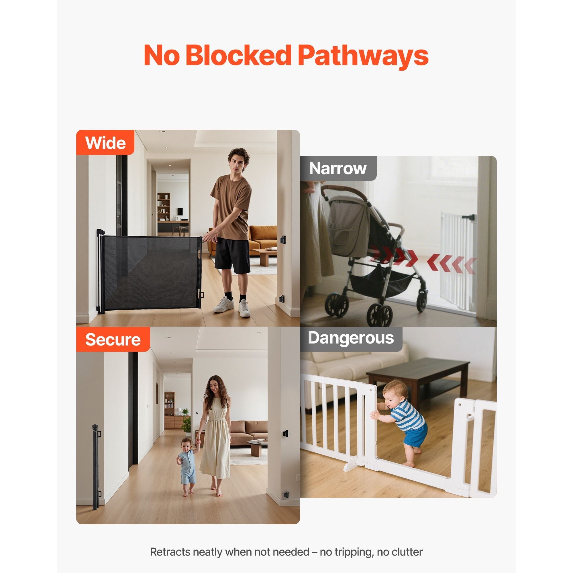 Retractable Baby Gate, Extends to 72.8 inch Wide, 31.3 inch Tall, with Security Lock, Easy to Use, Walk Through Without Tripping, Mesh Dog Gate for Stairs, Hallways, Indoor/Outdoor, Black - Dog Time Outlet