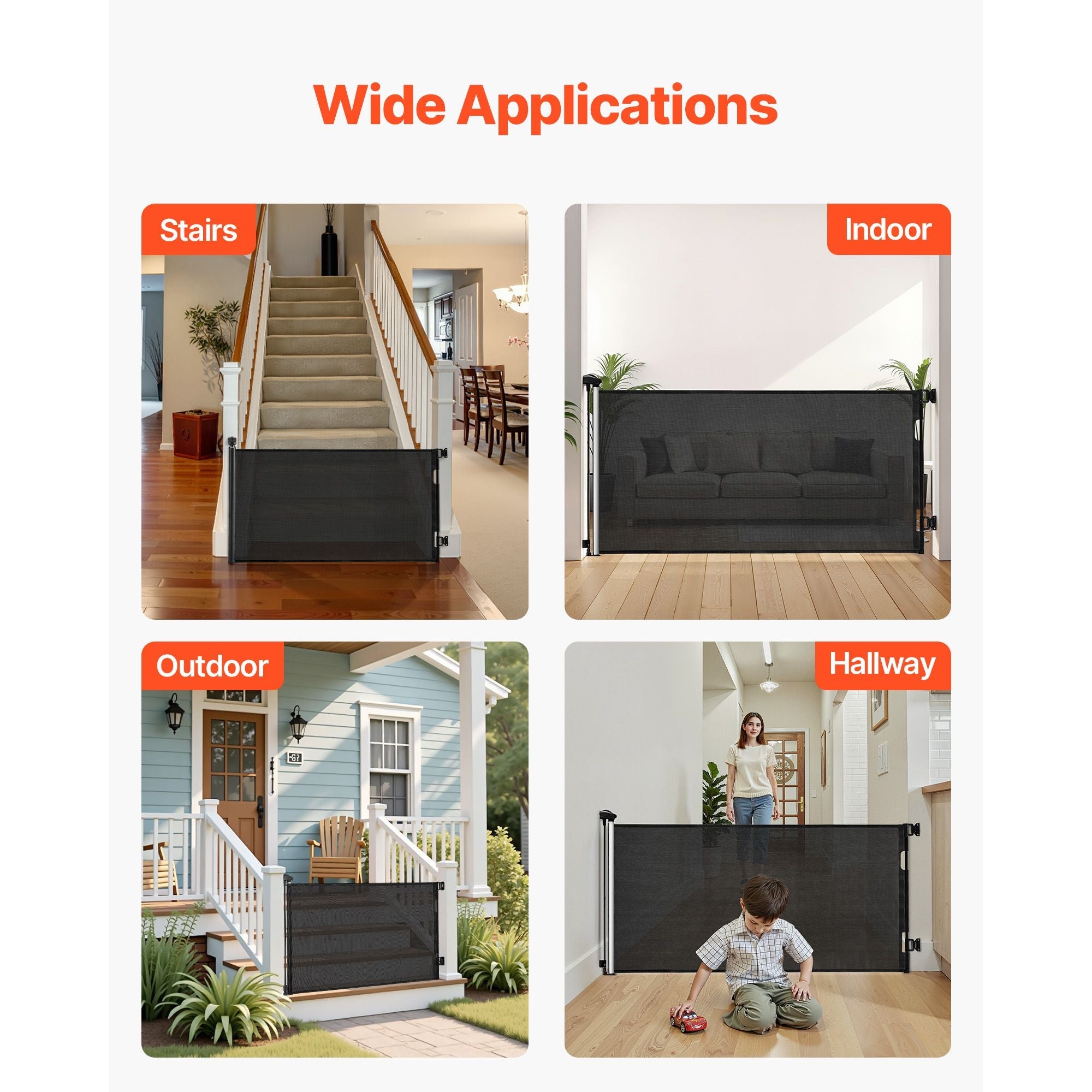 Retractable Baby Gate, Extends to 72.8 inch Wide, 31.3 inch Tall, with Security Lock, Easy to Use, Walk Through Without Tripping, Mesh Dog Gate for Stairs, Hallways, Indoor/Outdoor, Black - Dog Time Outlet