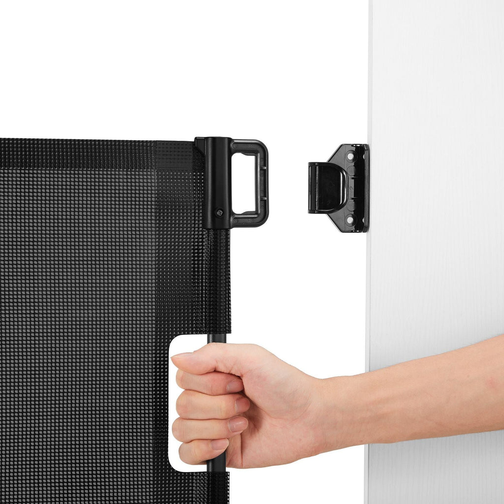 Retractable Baby Gate, Extends to 72.8 inch Wide, 31.3 inch Tall, with Security Lock, Easy to Use, Walk Through Without Tripping, Mesh Dog Gate for Stairs, Hallways, Indoor/Outdoor, Black - Dog Time Outlet