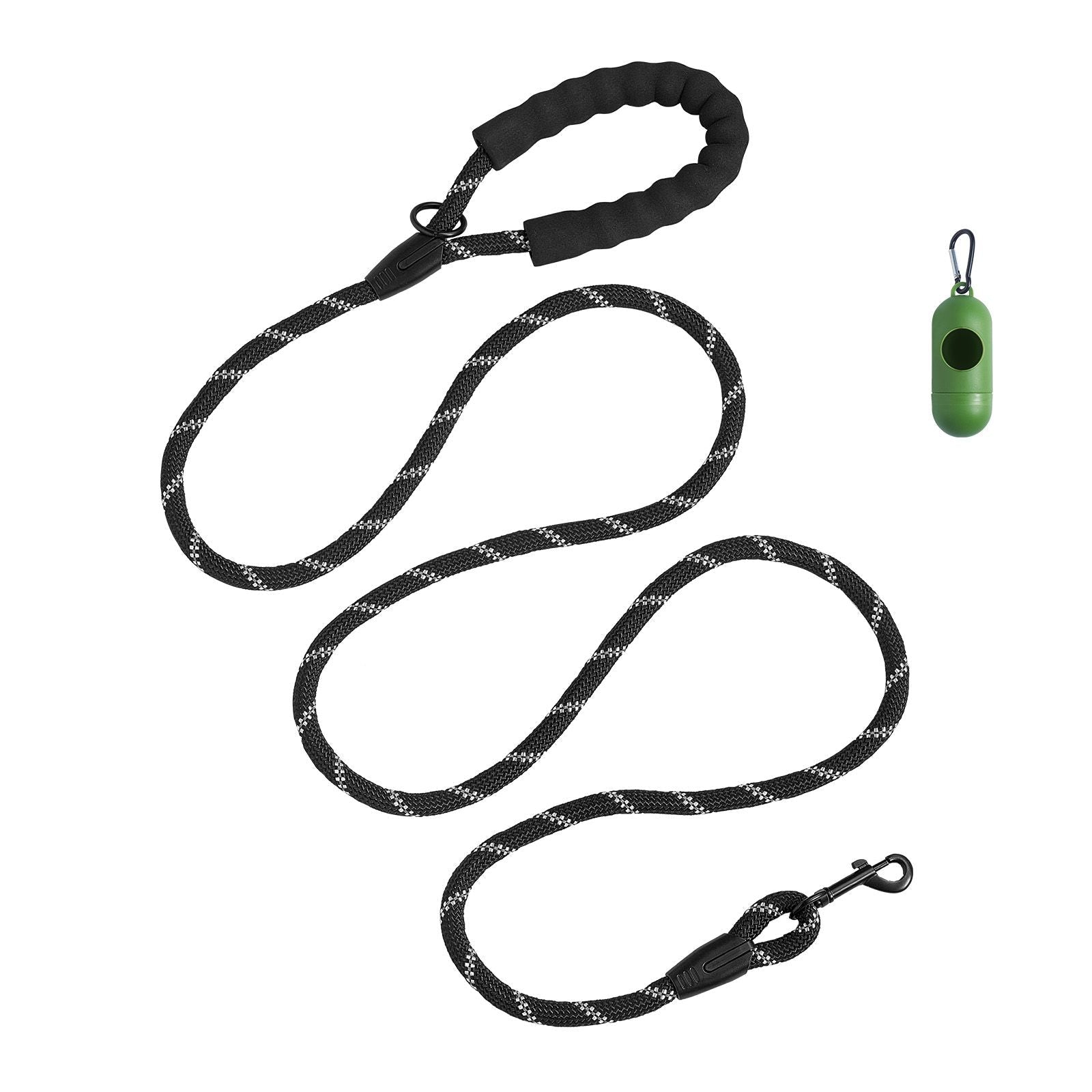 Rope Dog Leash, 6ft Heavy Duty Dog Leash with Comfortable Padded Handle, Strong Nylon Thick Leash with Reflective Threads, Dog walking and Training Leash, for Medium Large Dogs (1/2 in, Black) - Dog Time Outlet