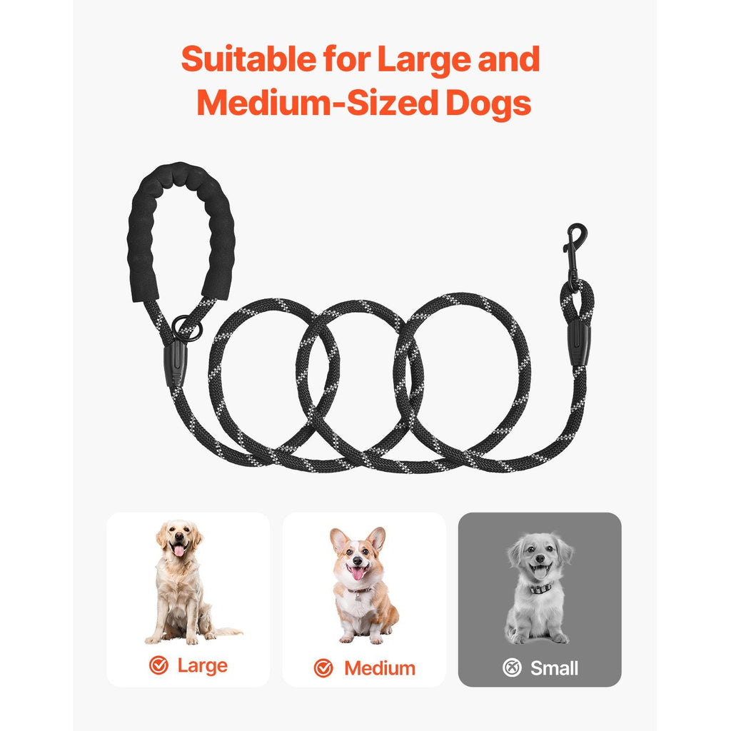 Rope Dog Leash, 6ft Heavy Duty Dog Leash with Comfortable Padded Handle, Strong Nylon Thick Leash with Reflective Threads, Dog walking and Training Leash, for Medium Large Dogs (1/2 in, Black) - Dog Time Outlet