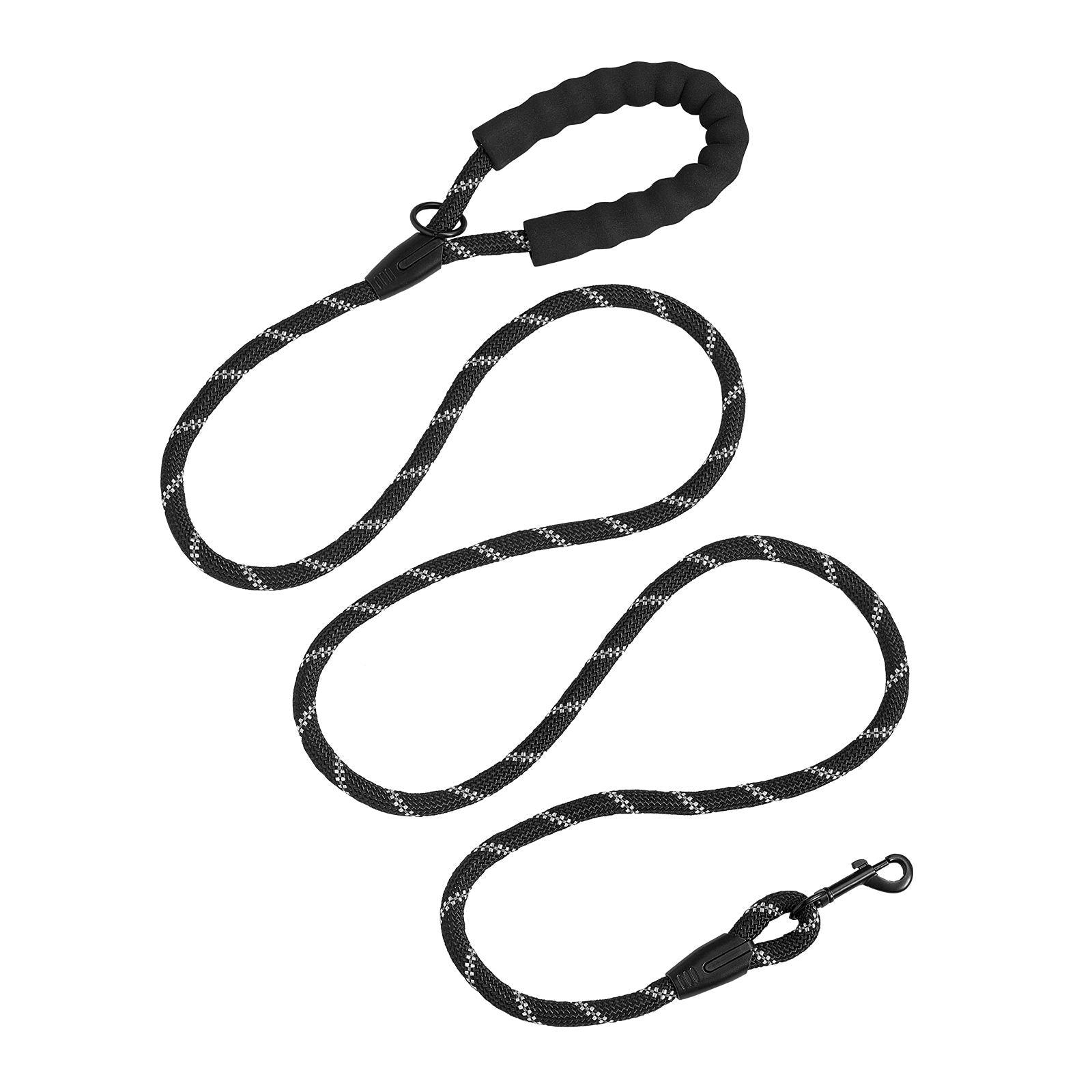 Rope Dog Leash, 6ft Heavy Duty Dog Leash with Comfortable Padded Handle, Strong Nylon Thick Leash with Reflective Threads, Dog walking and Training Leash, for Medium Large Dogs (1/2 in, Black) - Dog Time Outlet