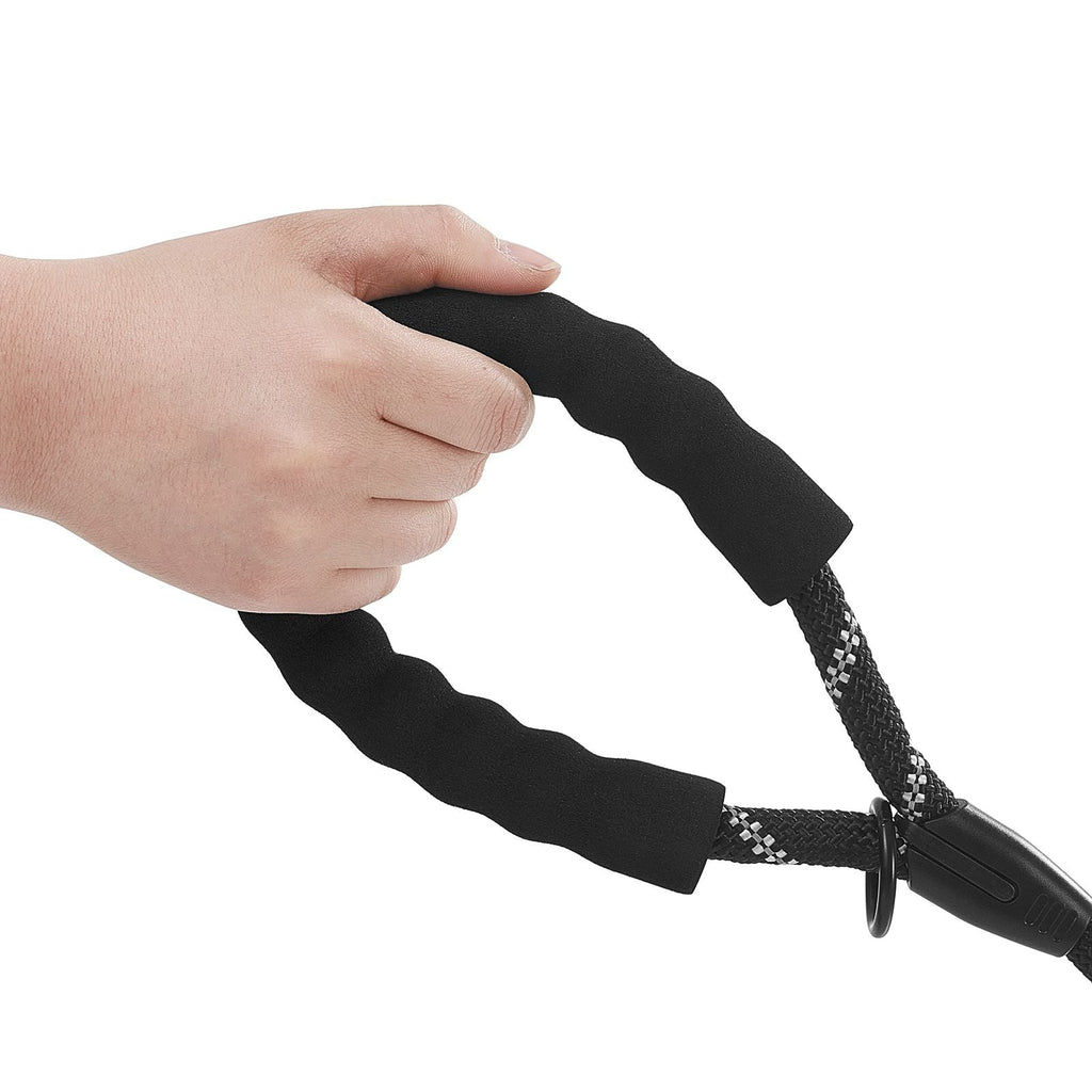 Rope Dog Leash, 6ft Heavy Duty Dog Leash with Comfortable Padded Handle, Strong Nylon Thick Leash with Reflective Threads, Dog walking and Training Leash, for Medium Large Dogs (1/2 in, Black) - Dog Time Outlet