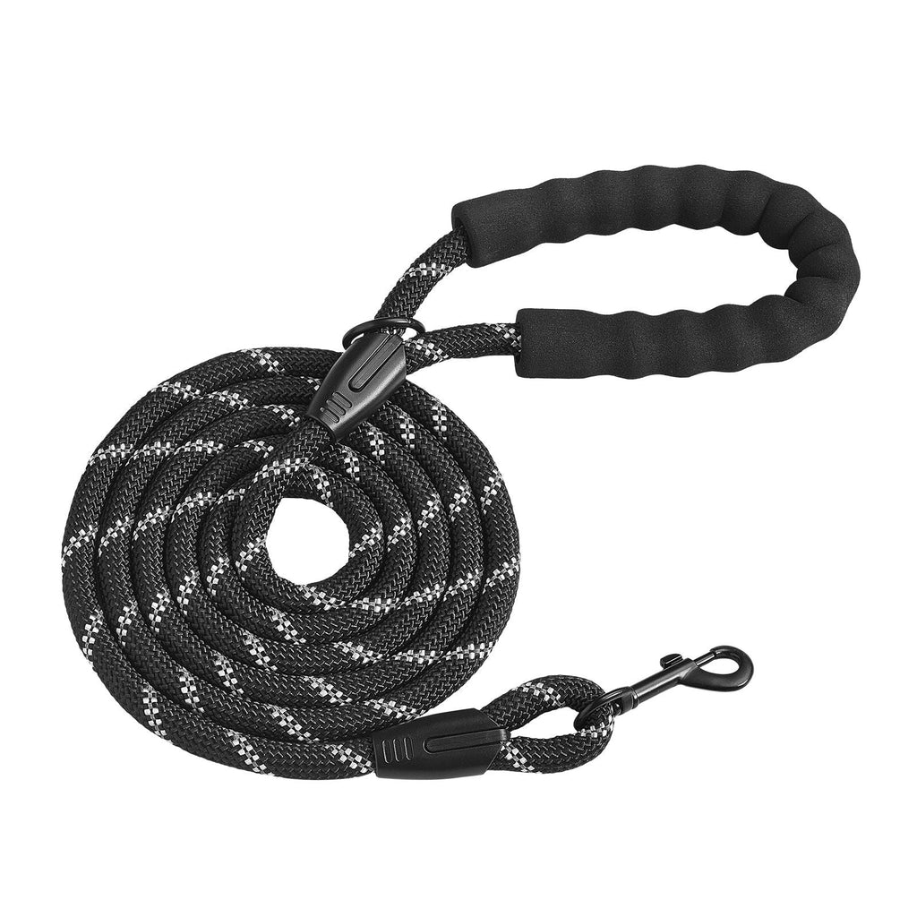 Rope Dog Leash, 6ft Heavy Duty Dog Leash with Comfortable Padded Handle, Strong Nylon Thick Leash with Reflective Threads, Dog walking and Training Leash, for Medium Large Dogs (1/2 in, Black) - Dog Time Outlet