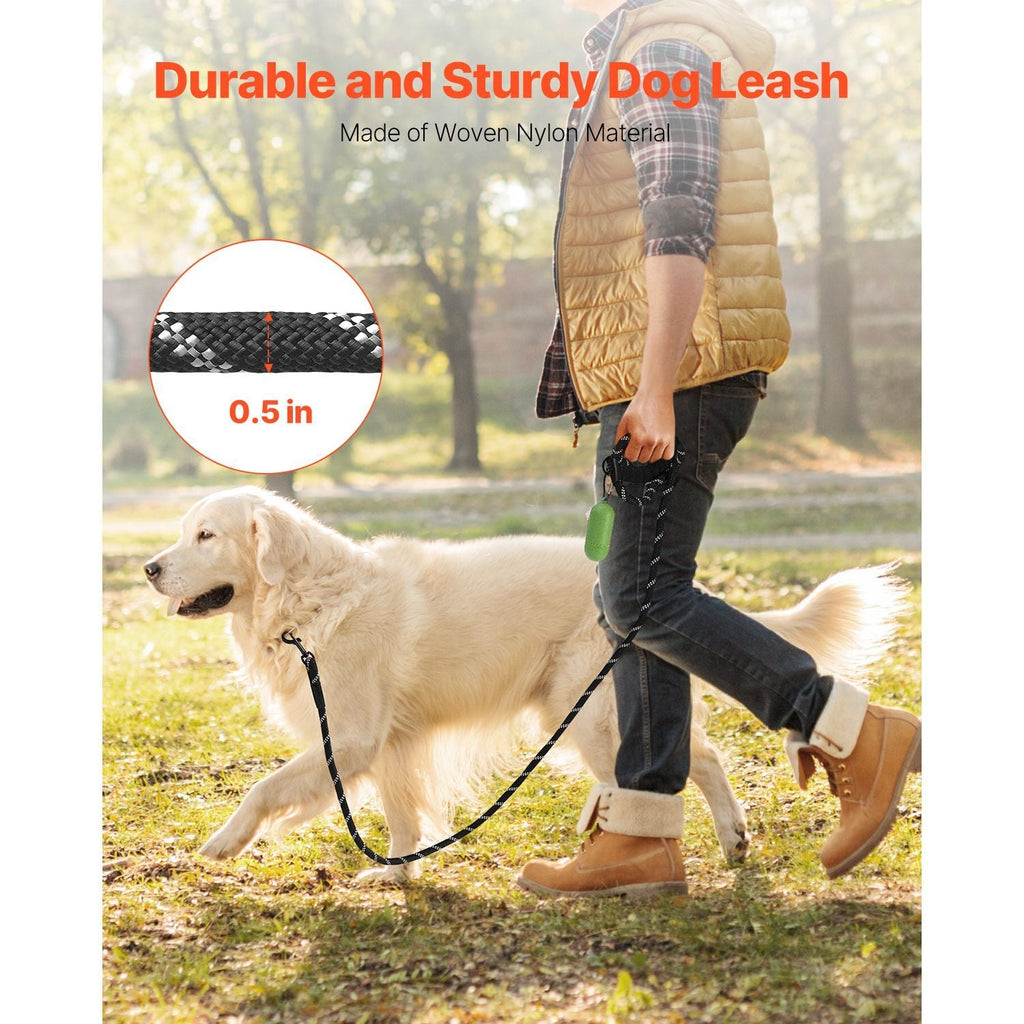 Rope Dog Leash, 6ft Heavy Duty Dog Leash with Comfortable Padded Handle, Strong Nylon Thick Leash with Reflective Threads, Dog walking and Training Leash, for Medium Large Dogs (1/2 in, Black) - Dog Time Outlet