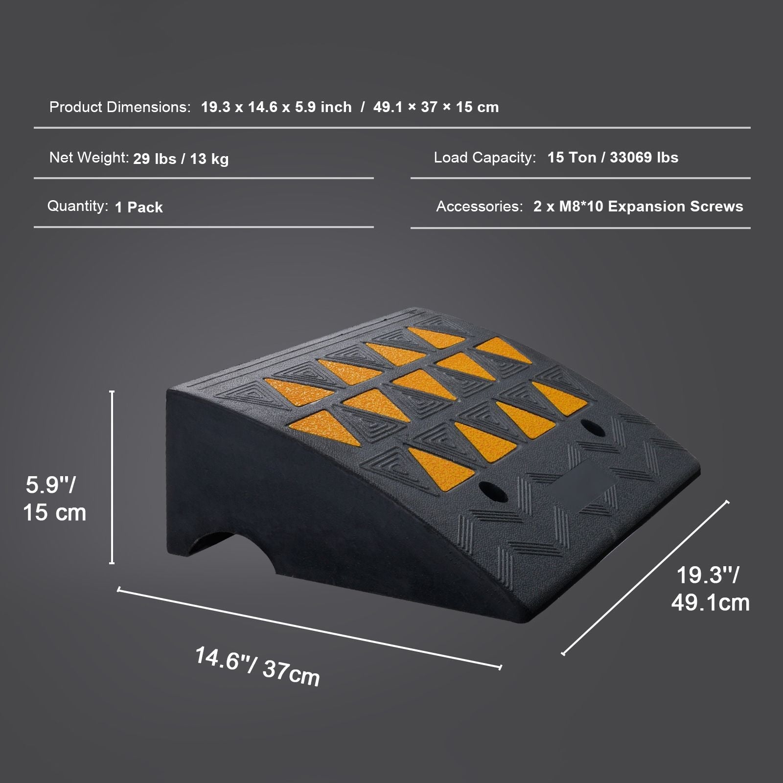 Rubber Curb Ramp 6" Rise Height Sidewalk Curb Ramp, 14.6" Width 19.3" Length Driveway Ramp for Curb, 15T Heavy Duty Rubber Ramp for Forklifts, Trucks, Buses, Cars, Wheelchairs, Bikes - Dog Time Outlet