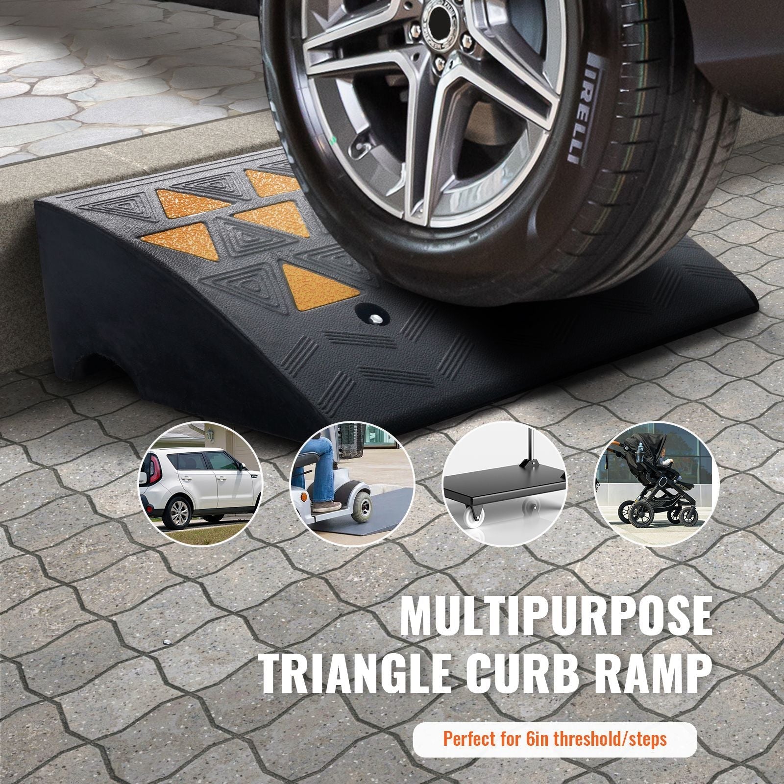 Rubber Curb Ramp 6" Rise Height Sidewalk Curb Ramp, 14.6" Width 19.3" Length Driveway Ramp for Curb, 15T Heavy Duty Rubber Ramp for Forklifts, Trucks, Buses, Cars, Wheelchairs, Bikes - Dog Time Outlet