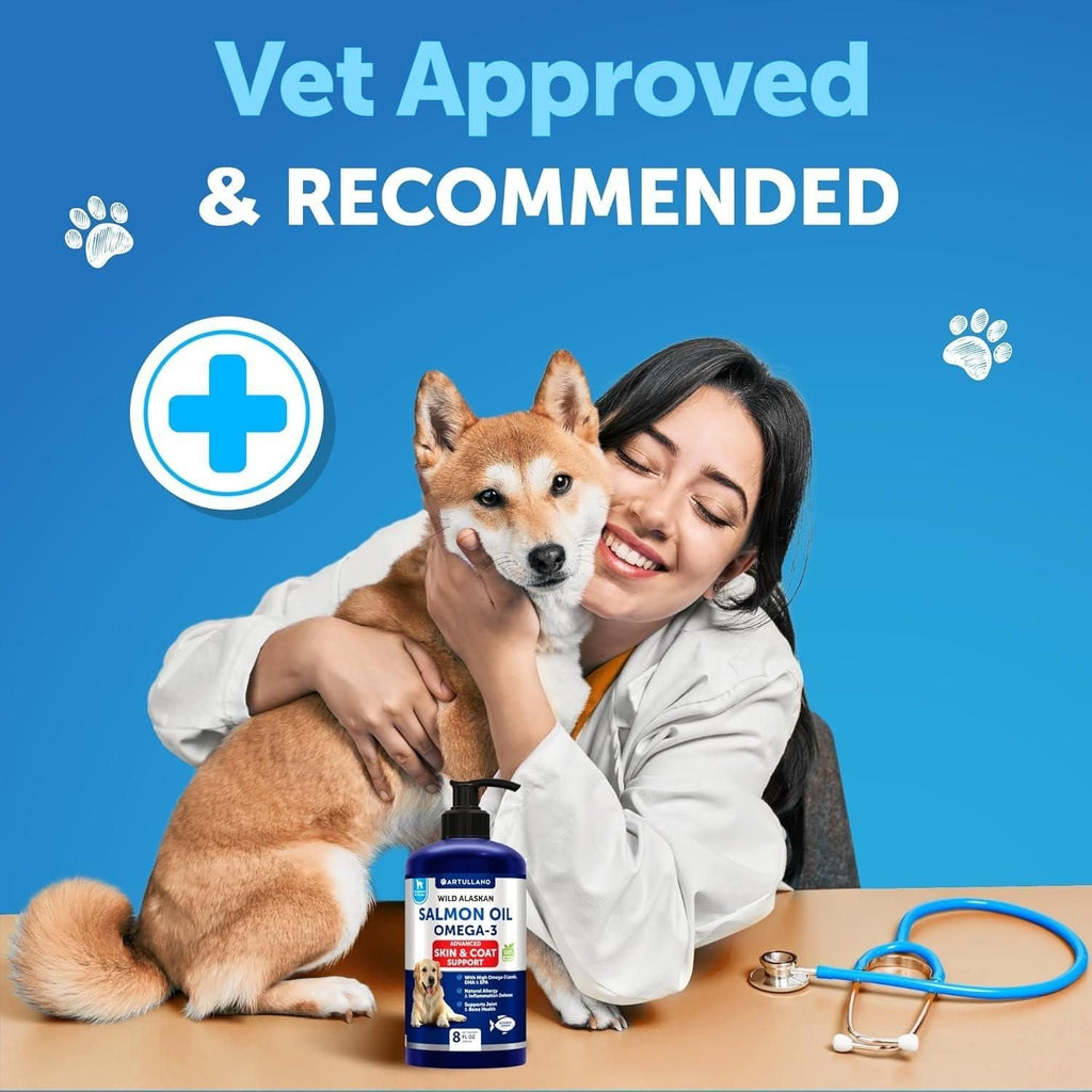 Salmon Oil for Dogs Omega 3 for Dogs 8 FL OZ Wild Alaskan Salmon Fish Oil Natural EPA & DHA Fatty Acids for Skin & Coat Allergy Joint & Bone Health Liquid Support Supplement for Shedding - Dog Time Outlet