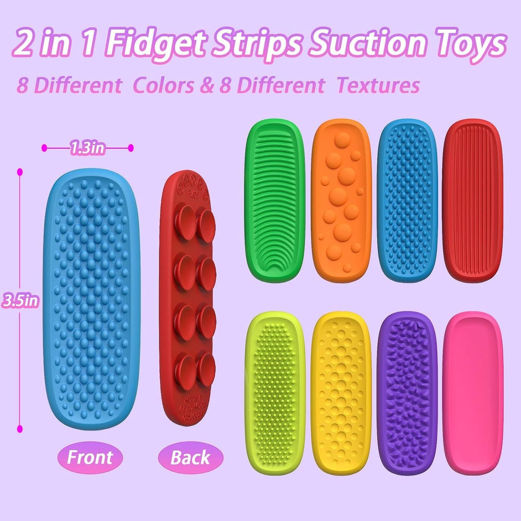 Stocking Stuffers for Kids Fidget Toys Calm Strips - 8 Pack Sensory Toys for Kids with Autism,Texture Suction Toys for Year Old, Fidgets for Classroom Treasure Box Prize - Dog Time Outlet