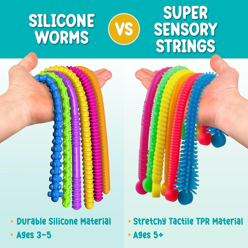 Stocking Stuffers for Kids - Stretchy Sensory Strings - Sensory Toys for Kids - Stocking Stuffers for Boys and Girls - Hours of Fun - Sensorial Worms - Dog Time Outlet