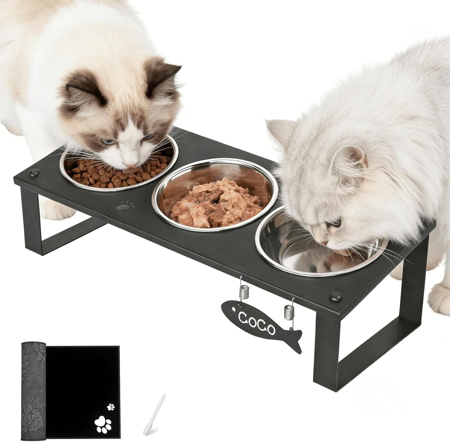 Tilted Elevated Cat Feeding Station with Splash Mat – Anti - Vomiting Bowls & Whisker Friendly Design for Kittens and Puppies - Dog Time Outlet