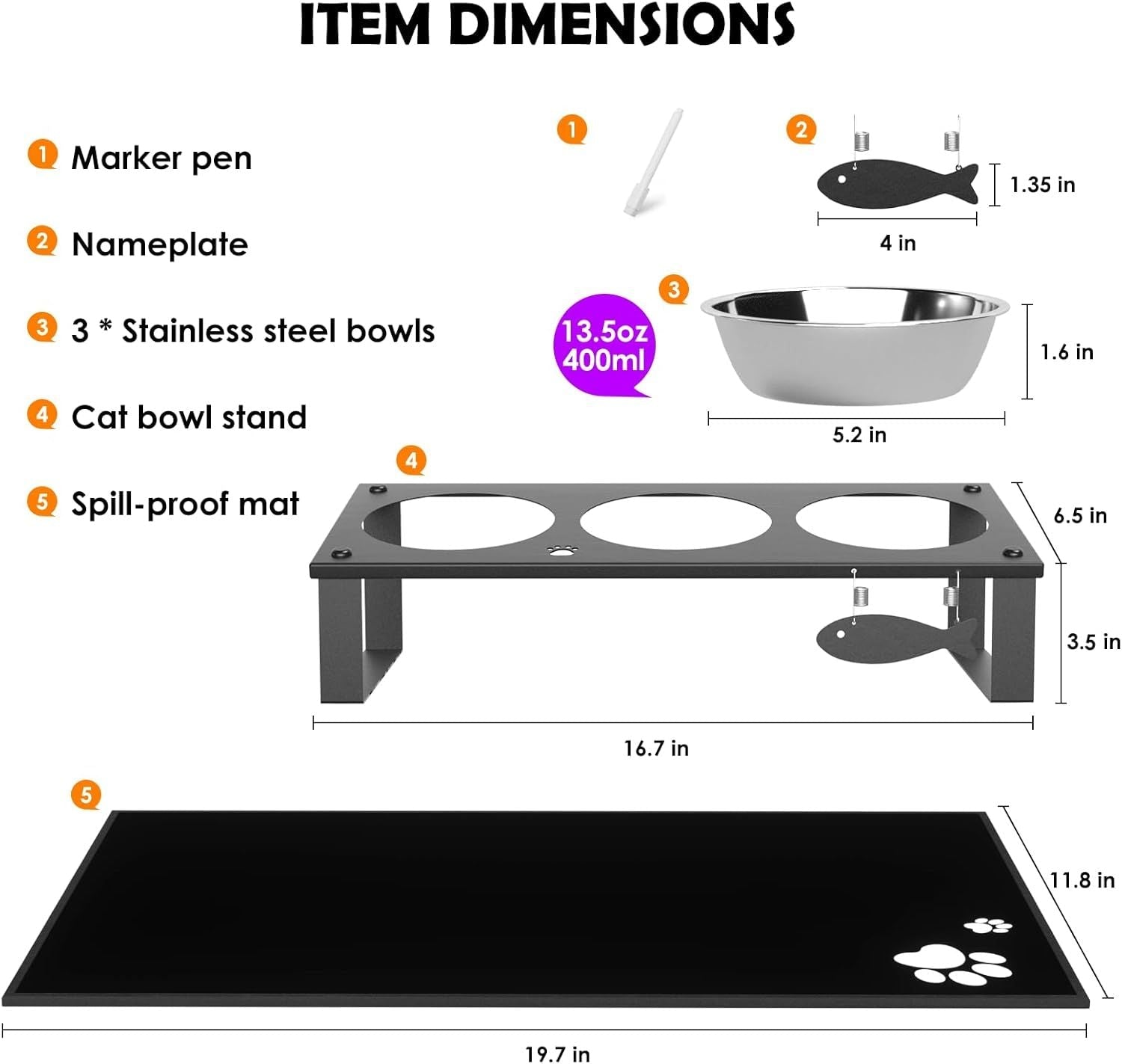 Tilted Elevated Cat Feeding Station with Splash Mat – Anti - Vomiting Bowls & Whisker Friendly Design for Kittens and Puppies - Dog Time Outlet