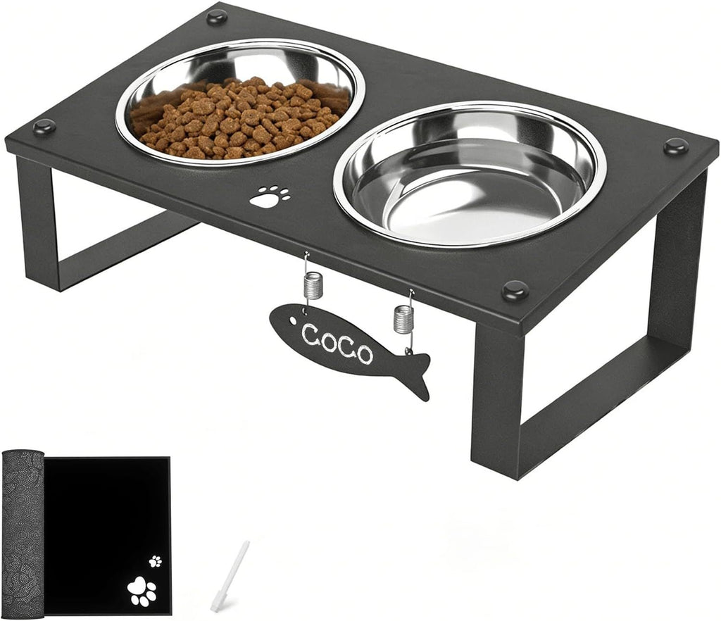 Tilted Elevated Cat Feeding Station with Splash Mat – Anti - Vomiting Bowls & Whisker Friendly Design for Kittens and Puppies - Dog Time Outlet