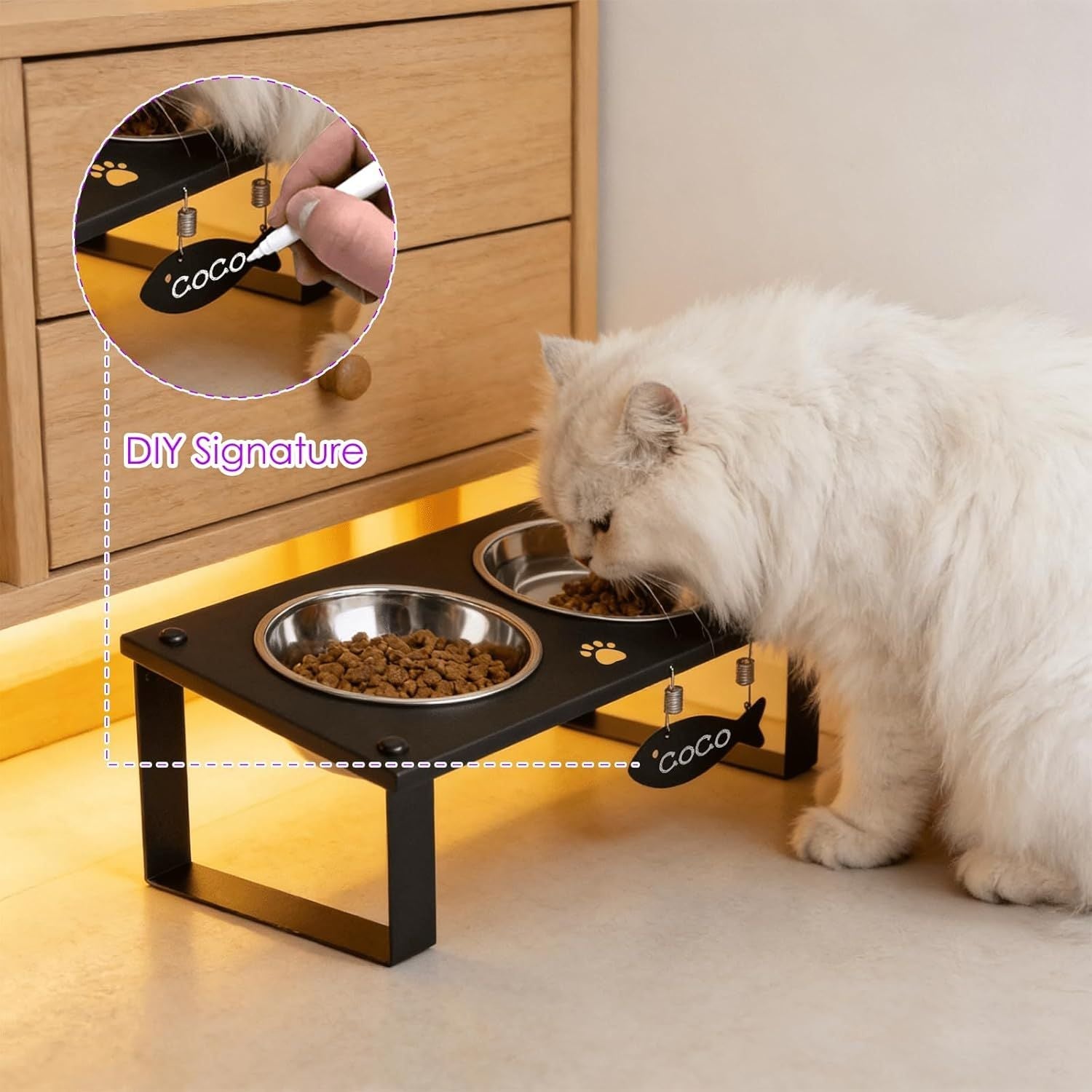 Tilted Elevated Cat Feeding Station with Splash Mat – Anti - Vomiting Bowls & Whisker Friendly Design for Kittens and Puppies - Dog Time Outlet