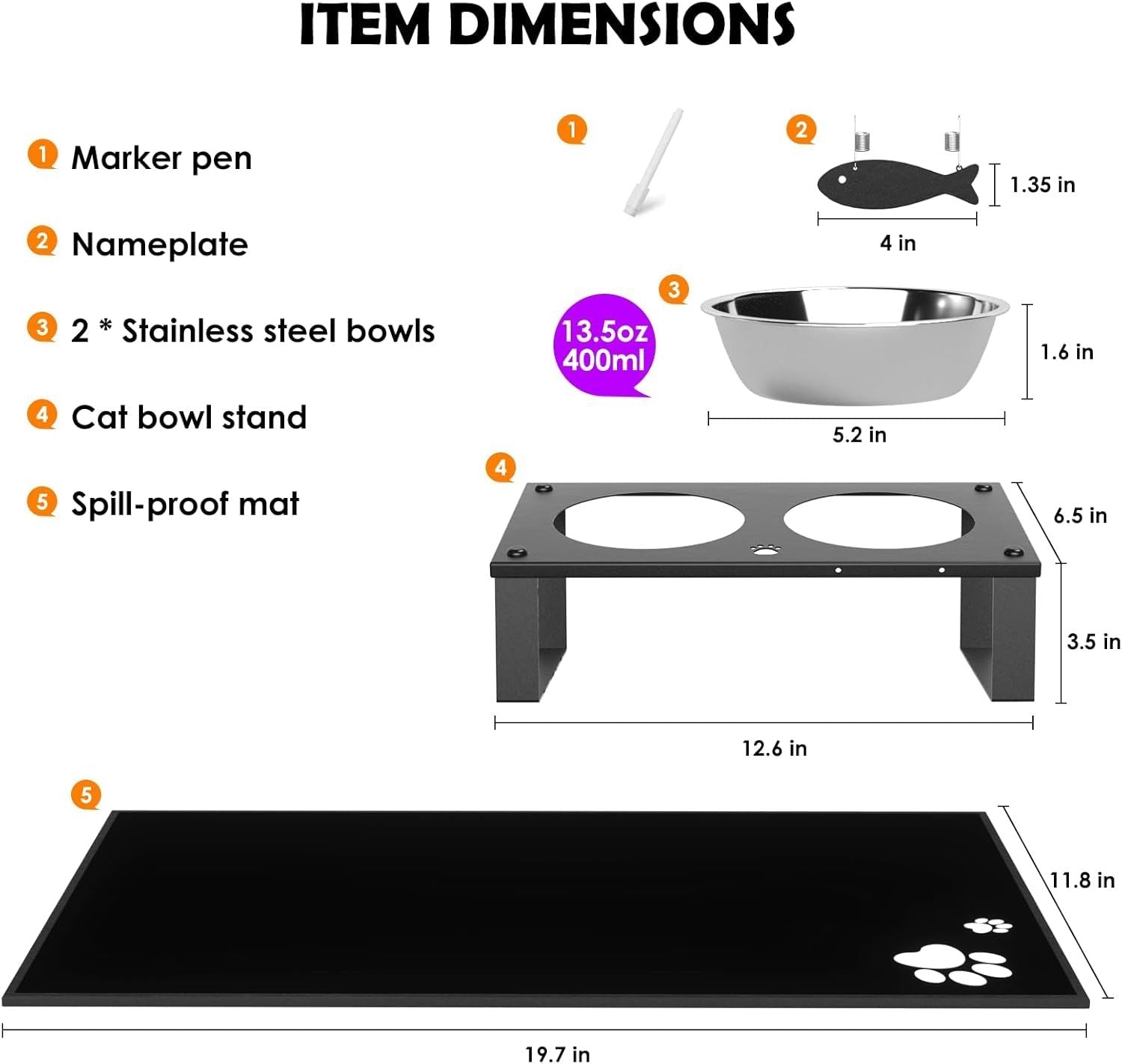 Tilted Elevated Cat Feeding Station with Splash Mat – Anti - Vomiting Bowls & Whisker Friendly Design for Kittens and Puppies - Dog Time Outlet
