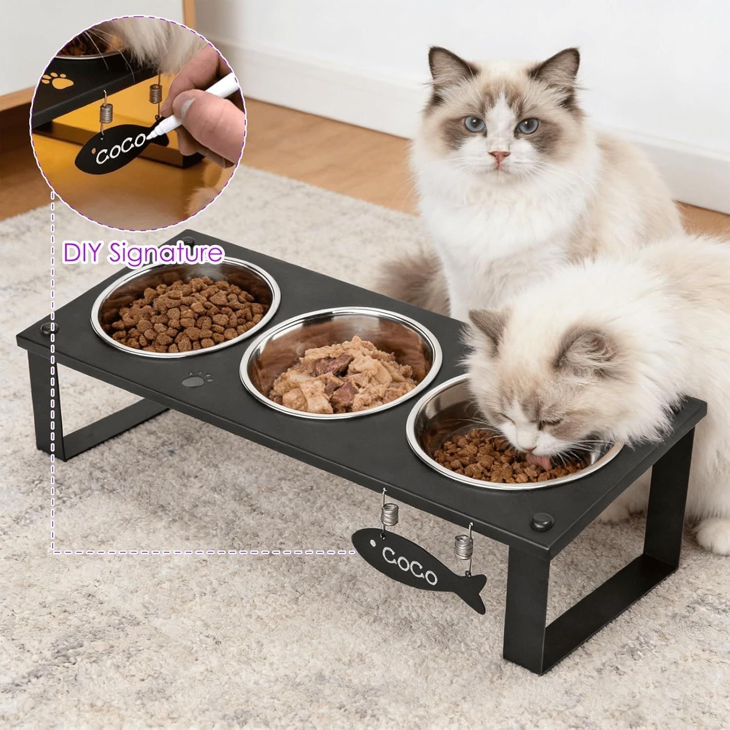 Tilted Elevated Cat Feeding Station with Splash Mat – Anti - Vomiting Bowls & Whisker Friendly Design for Kittens and Puppies - Dog Time Outlet