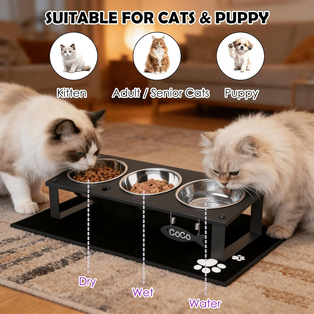 Tilted Elevated Cat Feeding Station with Splash Mat – Anti - Vomiting Bowls & Whisker Friendly Design for Kittens and Puppies - Dog Time Outlet
