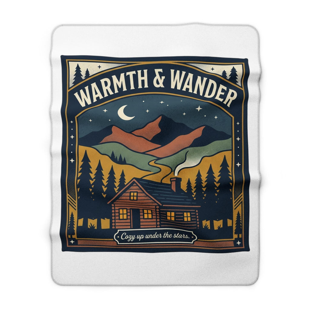 Warmth & Wander cabin scene Sherpa blanket | mountain camping, cozy lodge throw - Dog Time Outlet