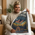 Warmth & Wander cabin scene Sherpa blanket | mountain camping, cozy lodge throw - Dog Time Outlet