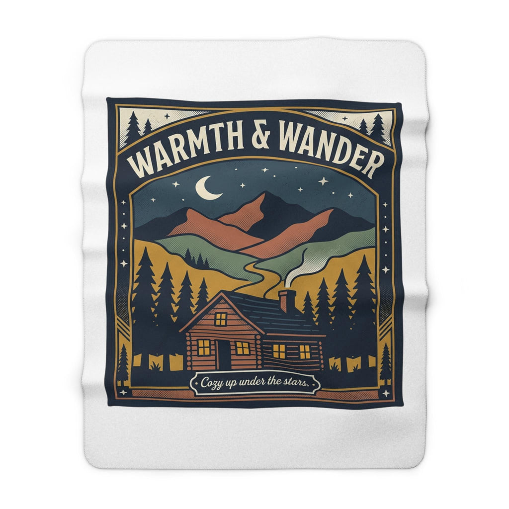 Warmth & Wander cabin scene Sherpa blanket | mountain camping, cozy lodge throw - Dog Time Outlet