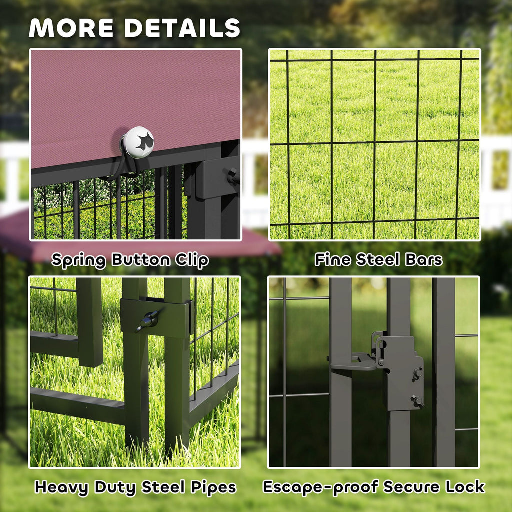 Welded Wire Outdoor Dog Kennel with 360° Rotating & 4 Levels Adjustable Bowls, Waterproof Cover, 4.6' x 4.6' x 5' - Dog Time Outlet