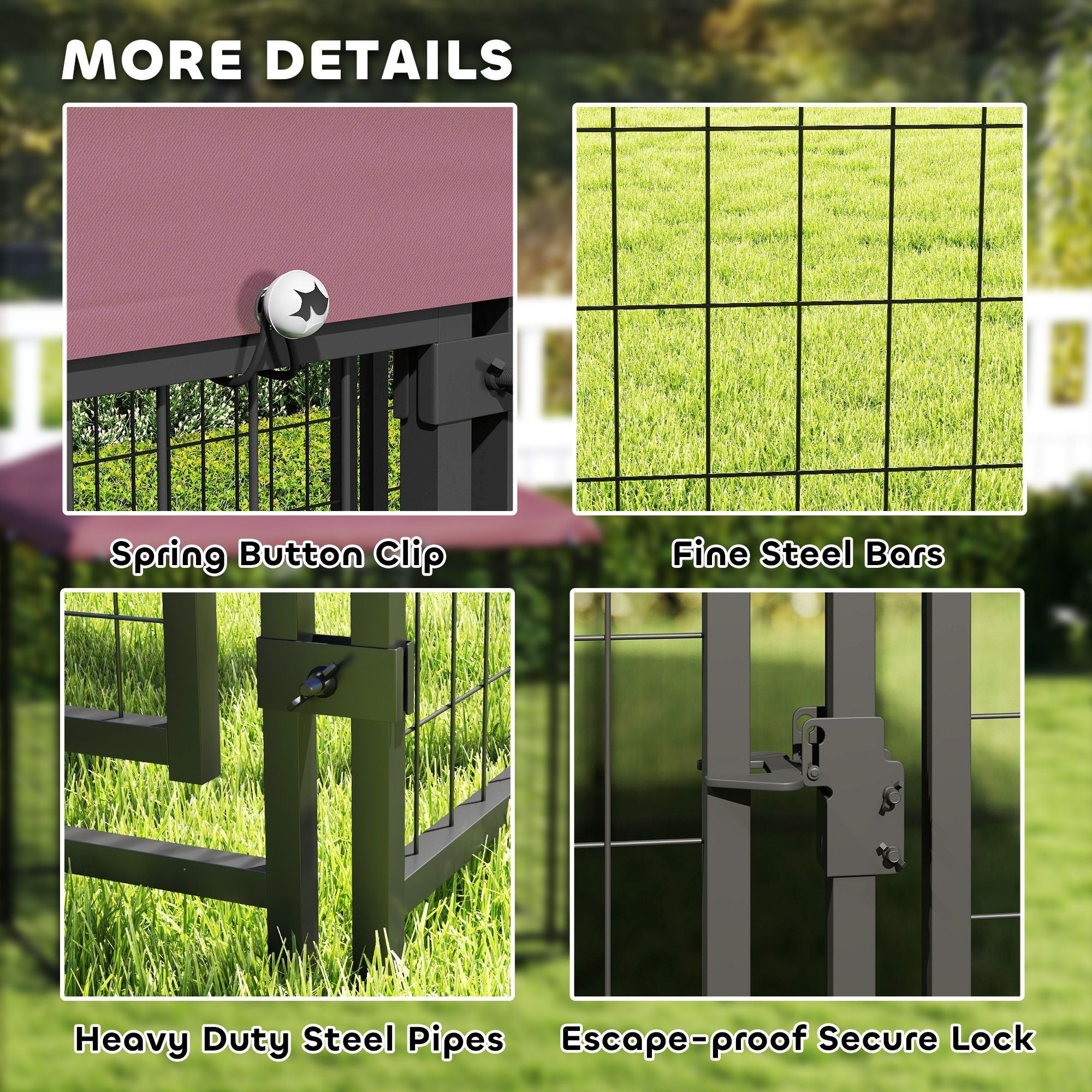 Welded Wire Outdoor Dog Kennel with 360° Rotating & 4 Levels Adjustable Bowls, Waterproof Cover, 4.6' x 4.6' x 5' - Dog Time Outlet