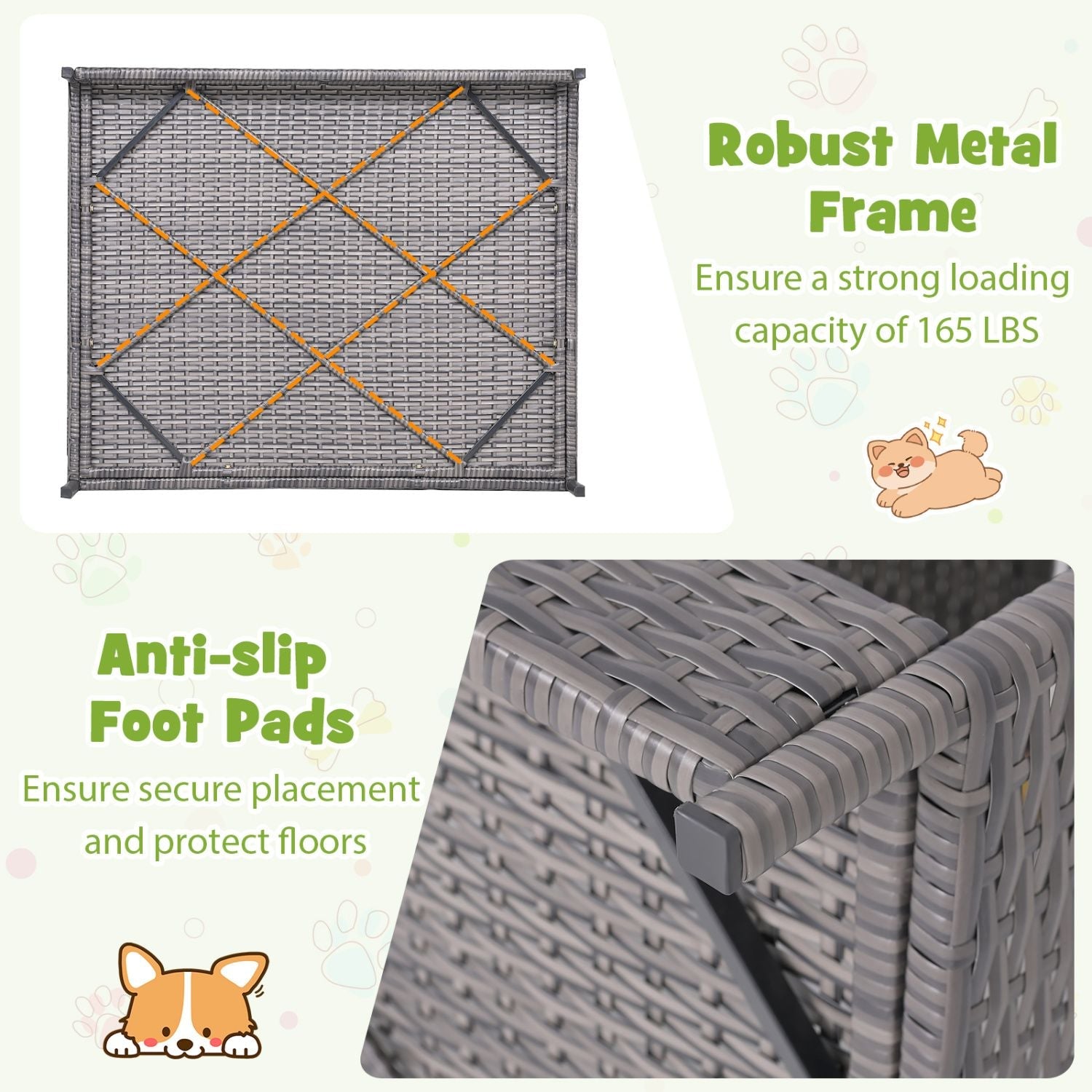 Wicker Dog House Elevated PE Rattan Dog Bed with Canopy - Dog Time Outlet