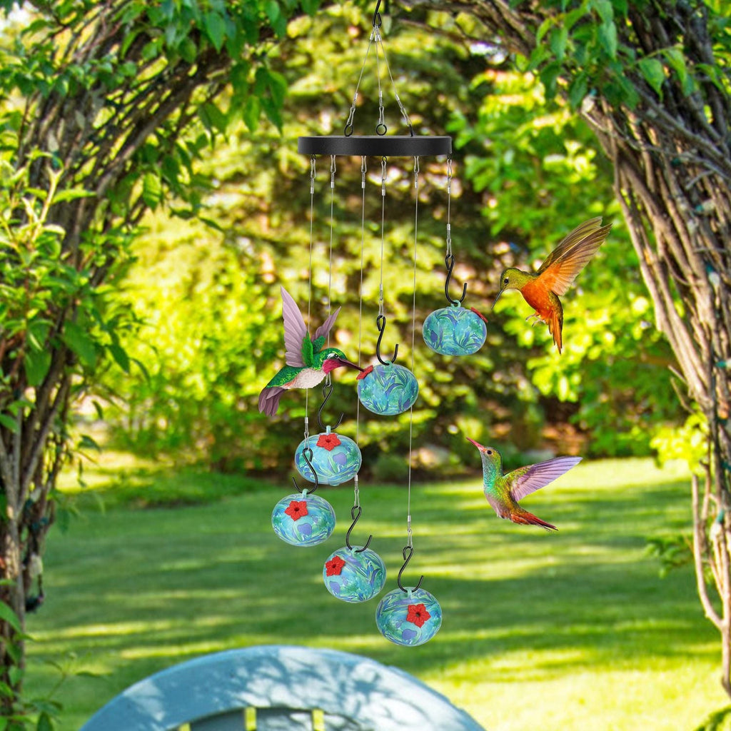 Wind Chimes Humming Bird Feeder Ant and Bee Proof Outdoor Hanging Hummingbird Feeder For Viewing Decoration For Garden Patio Yard Balcony - Dog Time Outlet