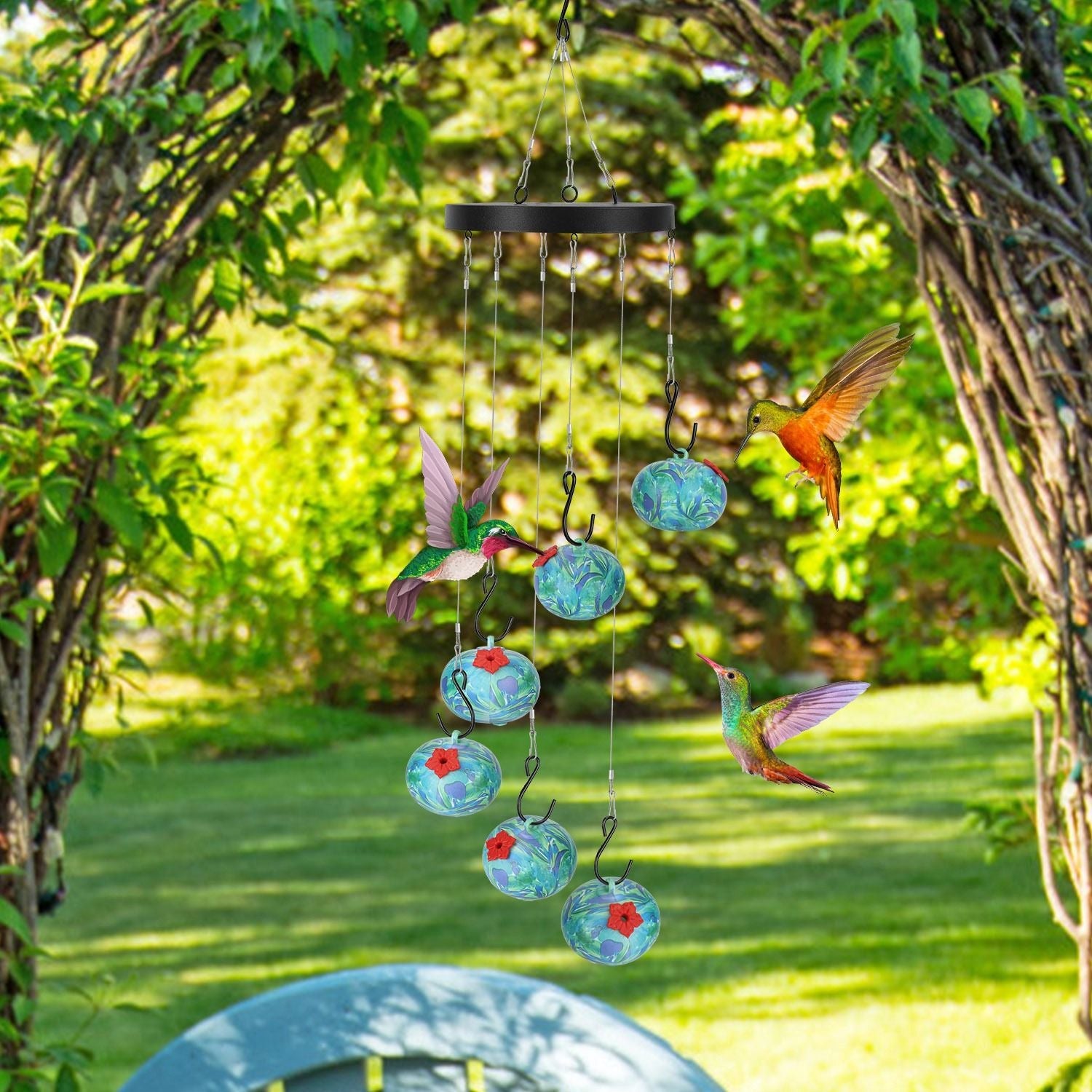 Wind Chimes Humming Bird Feeder Ant and Bee Proof Outdoor Hanging Hummingbird Feeder For Viewing Decoration For Garden Patio Yard Balcony - Dog Time Outlet