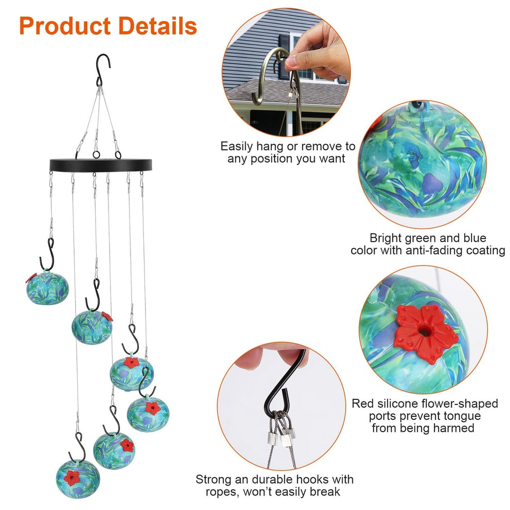 Wind Chimes Humming Bird Feeder Ant and Bee Proof Outdoor Hanging Hummingbird Feeder For Viewing Decoration For Garden Patio Yard Balcony - Dog Time Outlet