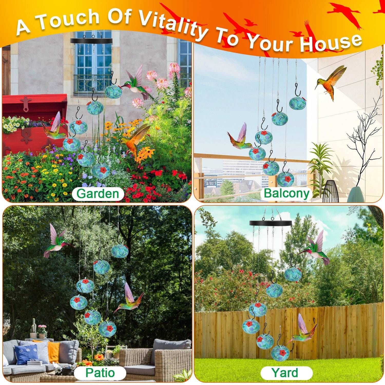 Wind Chimes Humming Bird Feeder Ant and Bee Proof Outdoor Hanging Hummingbird Feeder For Viewing Decoration For Garden Patio Yard Balcony - Dog Time Outlet