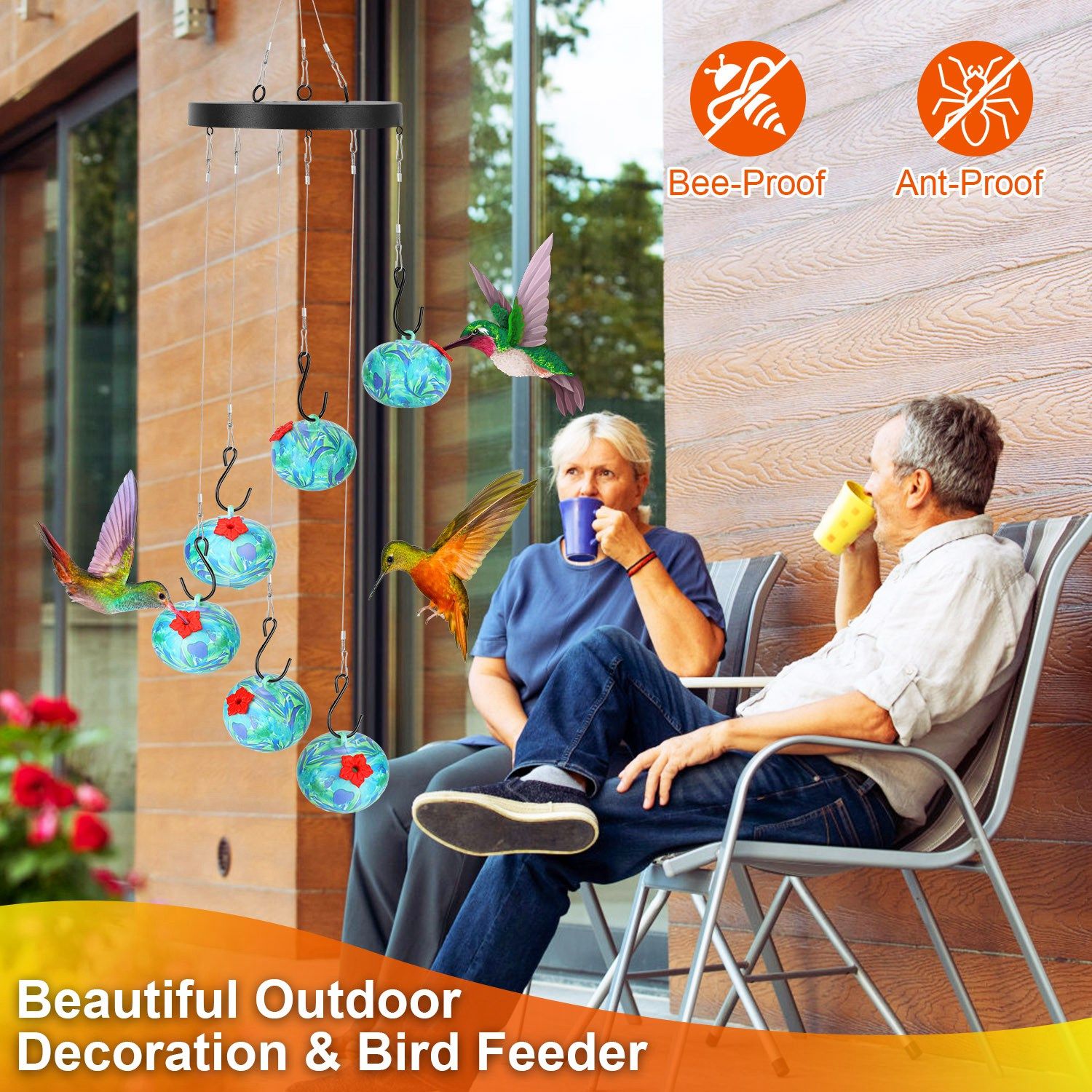 Wind Chimes Humming Bird Feeder Ant and Bee Proof Outdoor Hanging Hummingbird Feeder For Viewing Decoration For Garden Patio Yard Balcony - Dog Time Outlet