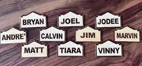 Wood Lowes House Engraved Name Tags, Personalized & Vest Friendly, Teams, Managers, DM's - Dog Time Outlet