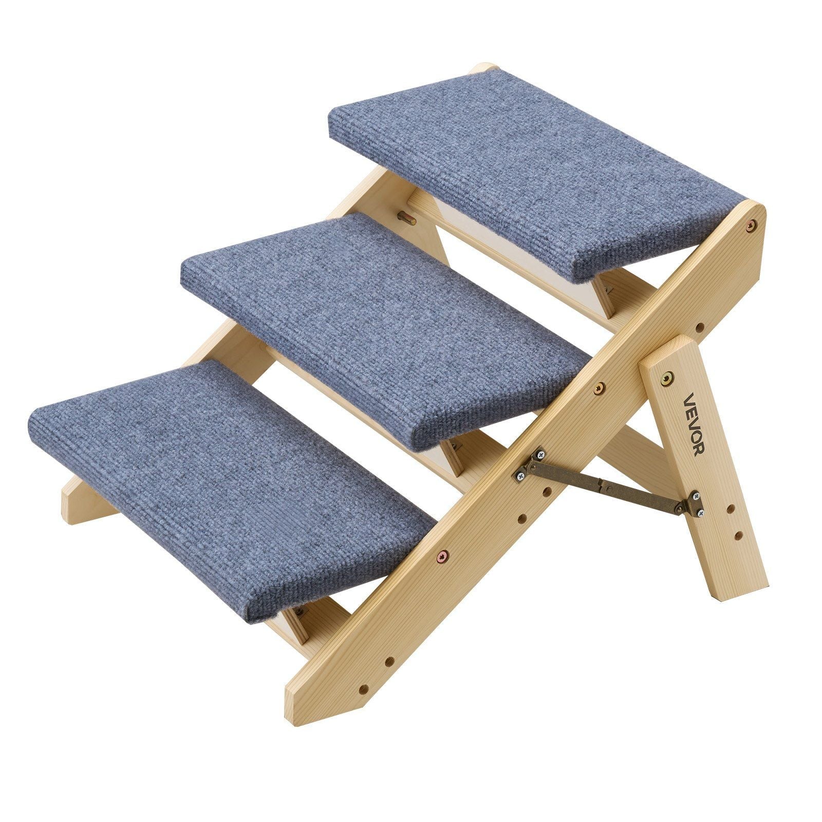 Wood Pet Stairs, 3 - Step Dog Stairs for Beds, Sofa & Cars, 150lbs Load Capacity, Floded Flat Design, Stable & Sturdy Cat & Dog Step Ladder for Small Medium Large Older Pet Puppy Essentials - Dog Time Outlet