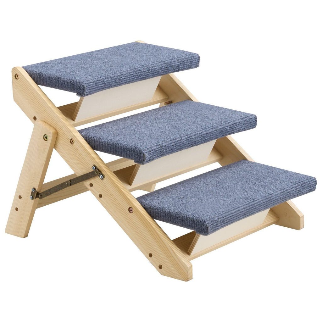 Wood Pet Stairs, 3 - Step Dog Stairs for Beds, Sofa & Cars, 150lbs Load Capacity, Floded Flat Design, Stable & Sturdy Cat & Dog Step Ladder for Small Medium Large Older Pet Puppy Essentials - Dog Time Outlet