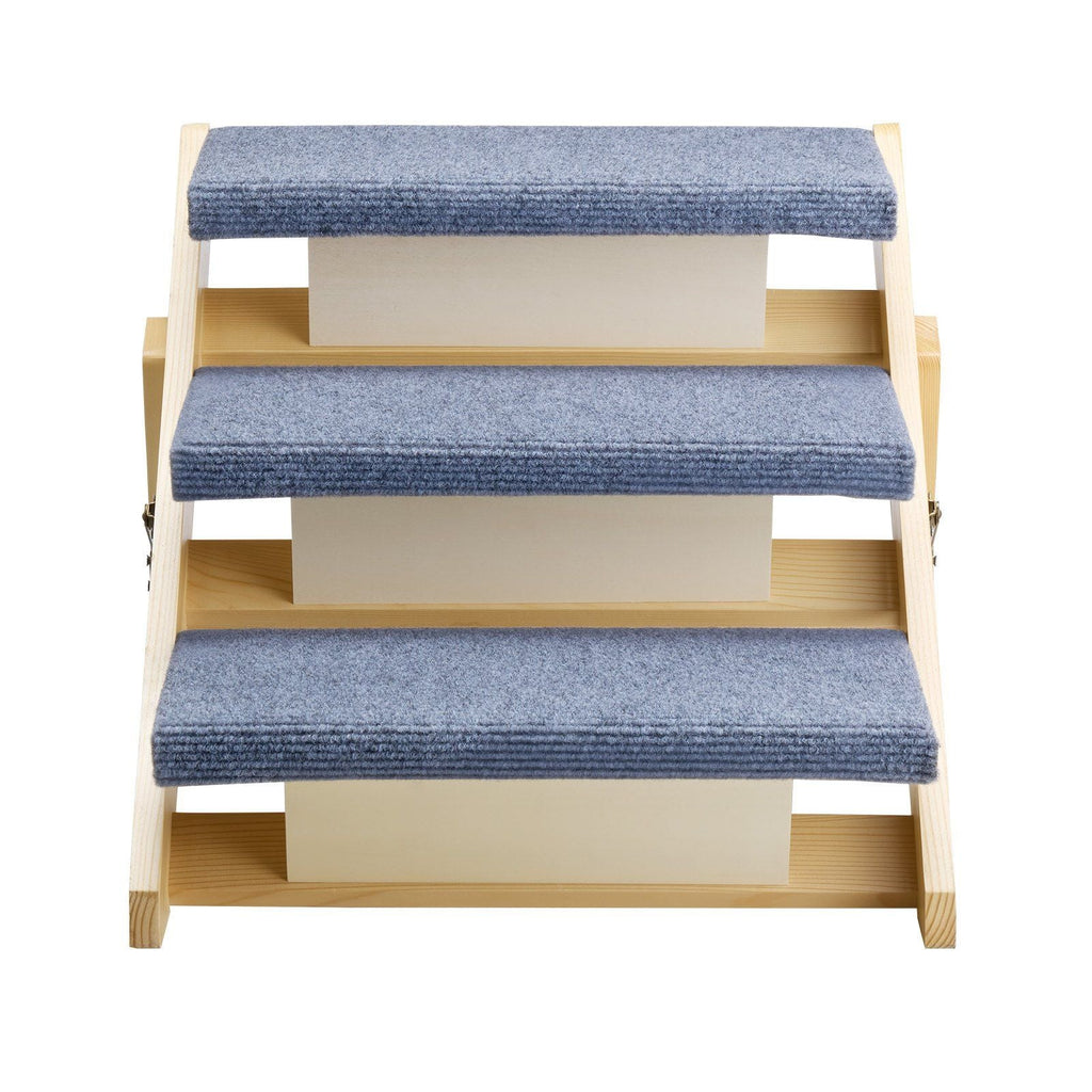 Wood Pet Stairs, 3 - Step Dog Stairs for Beds, Sofa & Cars, 150lbs Load Capacity, Floded Flat Design, Stable & Sturdy Cat & Dog Step Ladder for Small Medium Large Older Pet Puppy Essentials - Dog Time Outlet