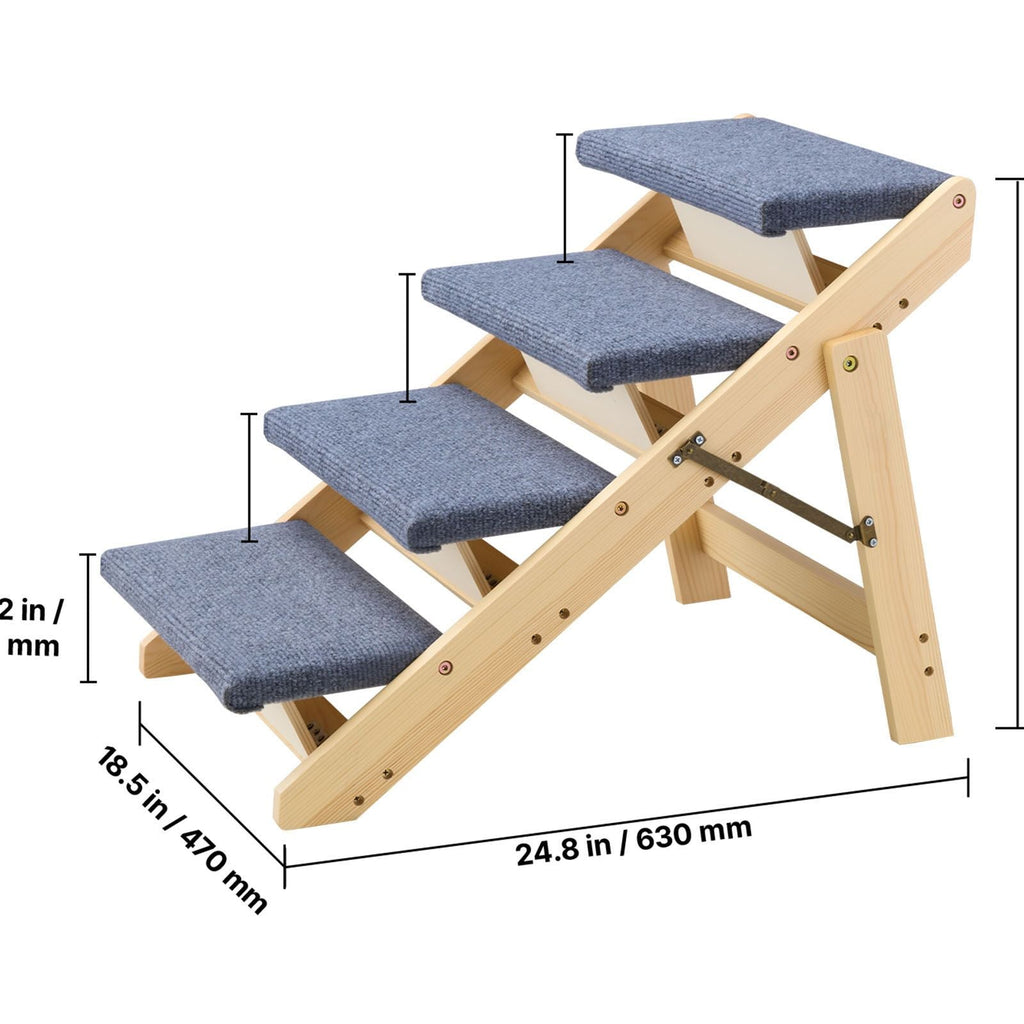 Wood Pet Stairs, 4 - Step Dog Stairs for Beds, Sofa & Cars, 150lbs Load Capacity, Floded Flat Design, Stable & Sturdy Cat & Dog Step Ladder for Small Medium Large Older Pet Puppy Essentials - Dog Time Outlet